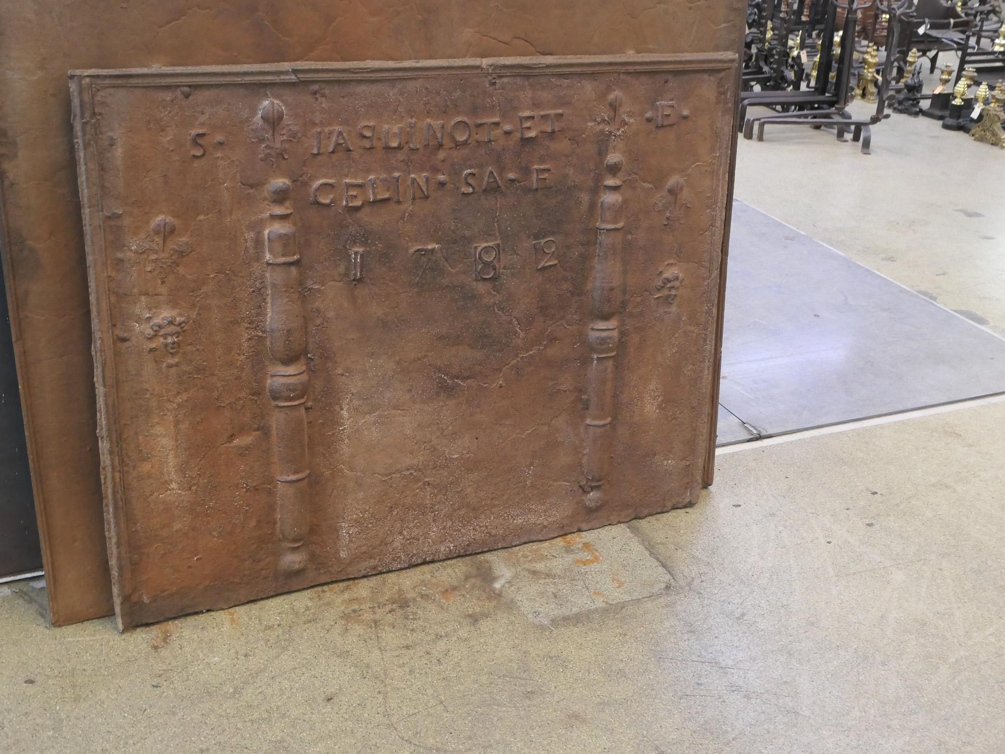 18th Century and Earlier 18th Century Louis XV 'Pillars with Fleurs de Lys' Fireback / Backsplash For Sale