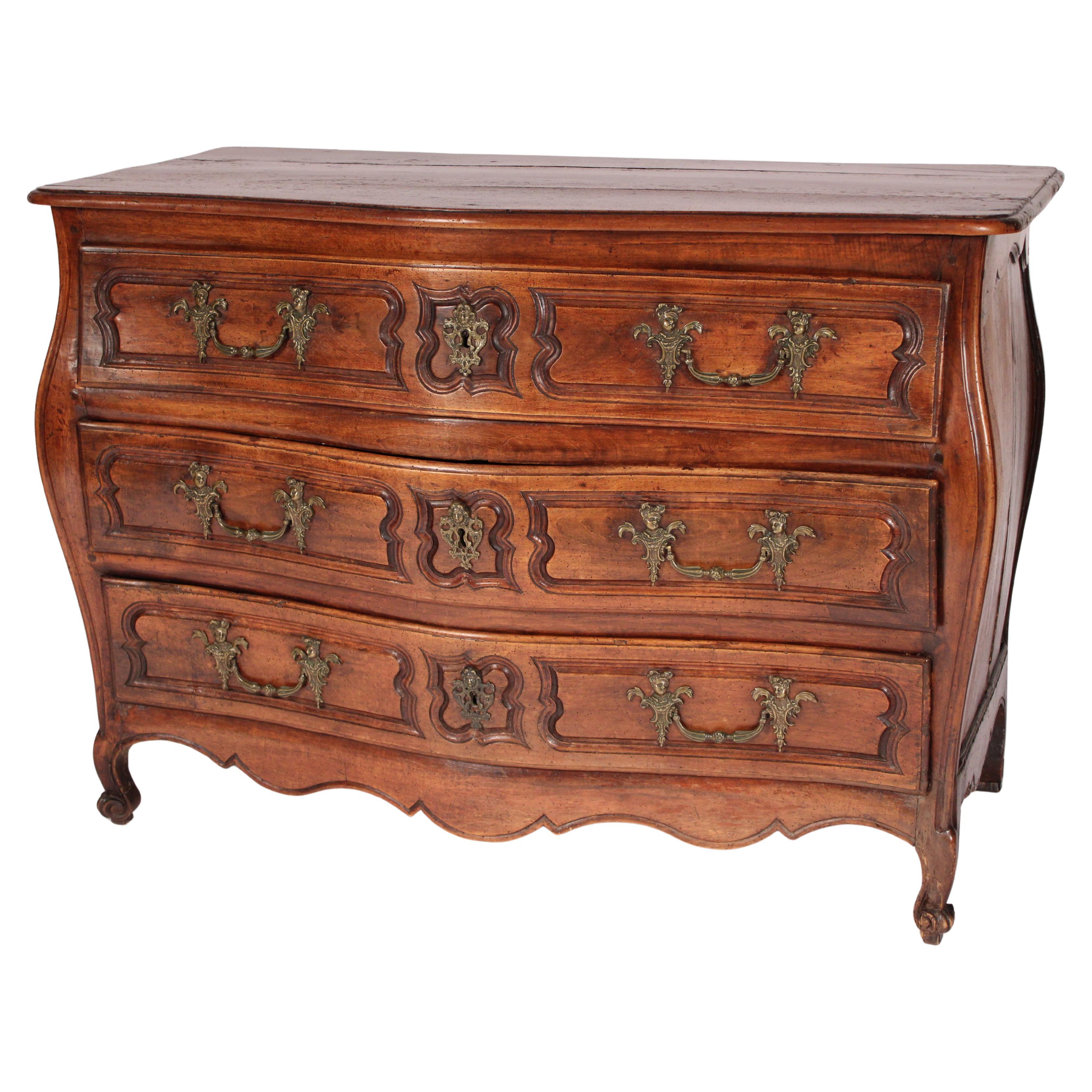 18th Century Louis XV Provincial Walnut Bombe Chest of drawers