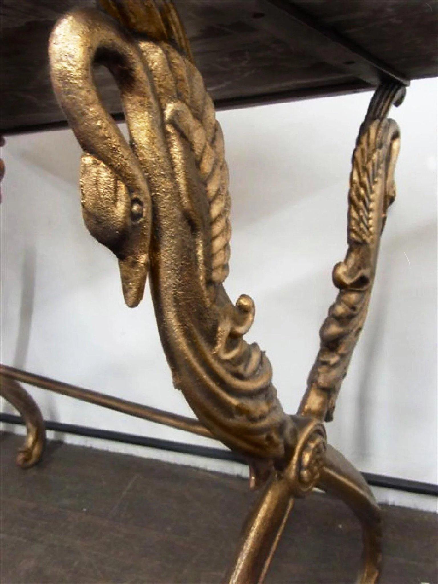 18th Century 18th-century, Louis XV Rance Red Carved Marble & Gilded Iron Swan-legged Table
