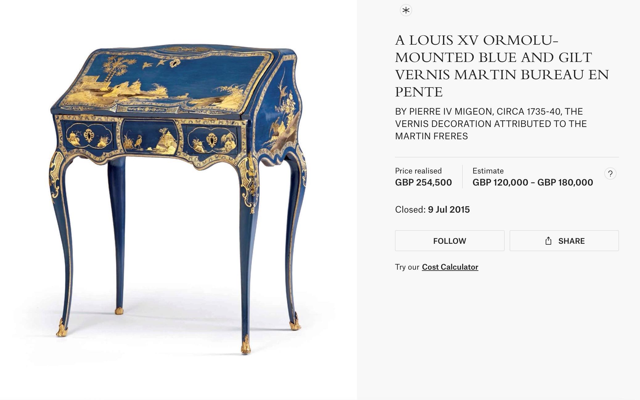Escritorio con Chinoiserie Roja Luis XV del Siglo XVIII Por Pierre Migeon en venta 1