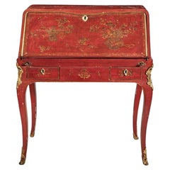 18th Century Louis XV Red Chinoiserie Bureau de Dame Desk By Pierre Migeon