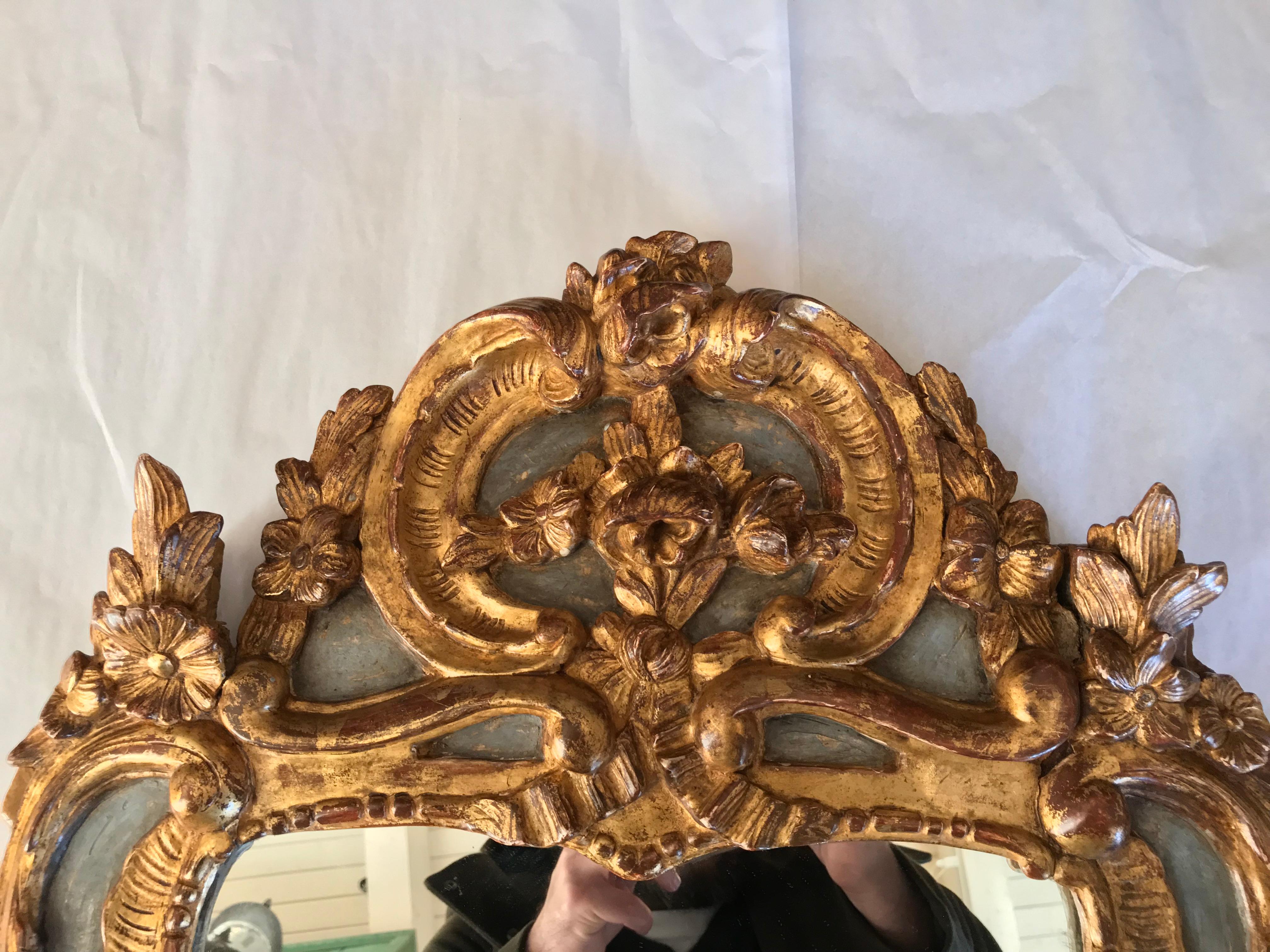 18th Century and Earlier 18th C. Louis XV  Giltwood Mirror glass decorative wall mount Hand carved wood 