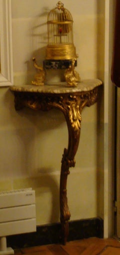 18th Century Louis XV Regency Violin Gilt-Wood Console, Breche D'alep Marble Top