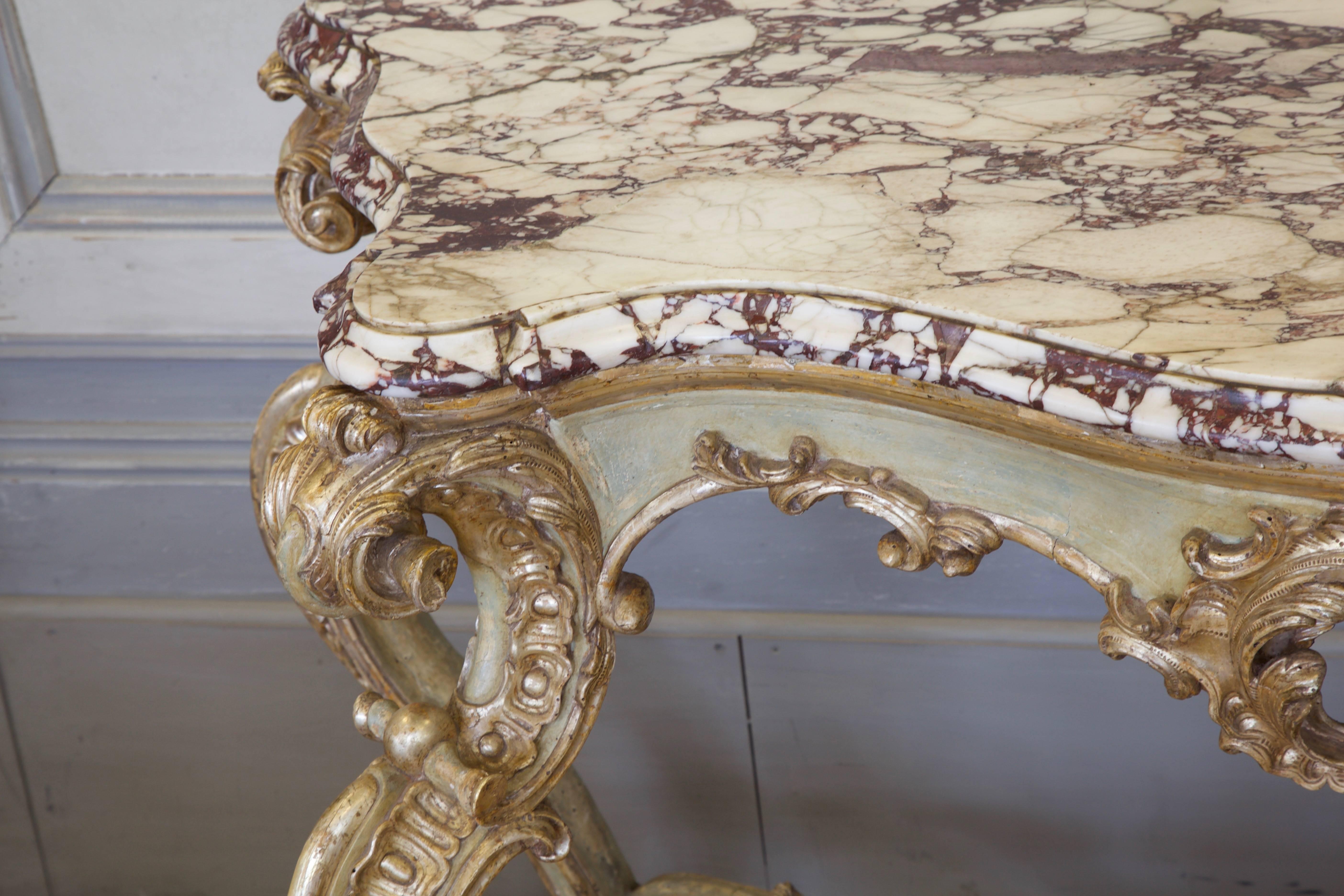 Italian 18th Century Louis XV Silver Gilded and Painted Console For Sale