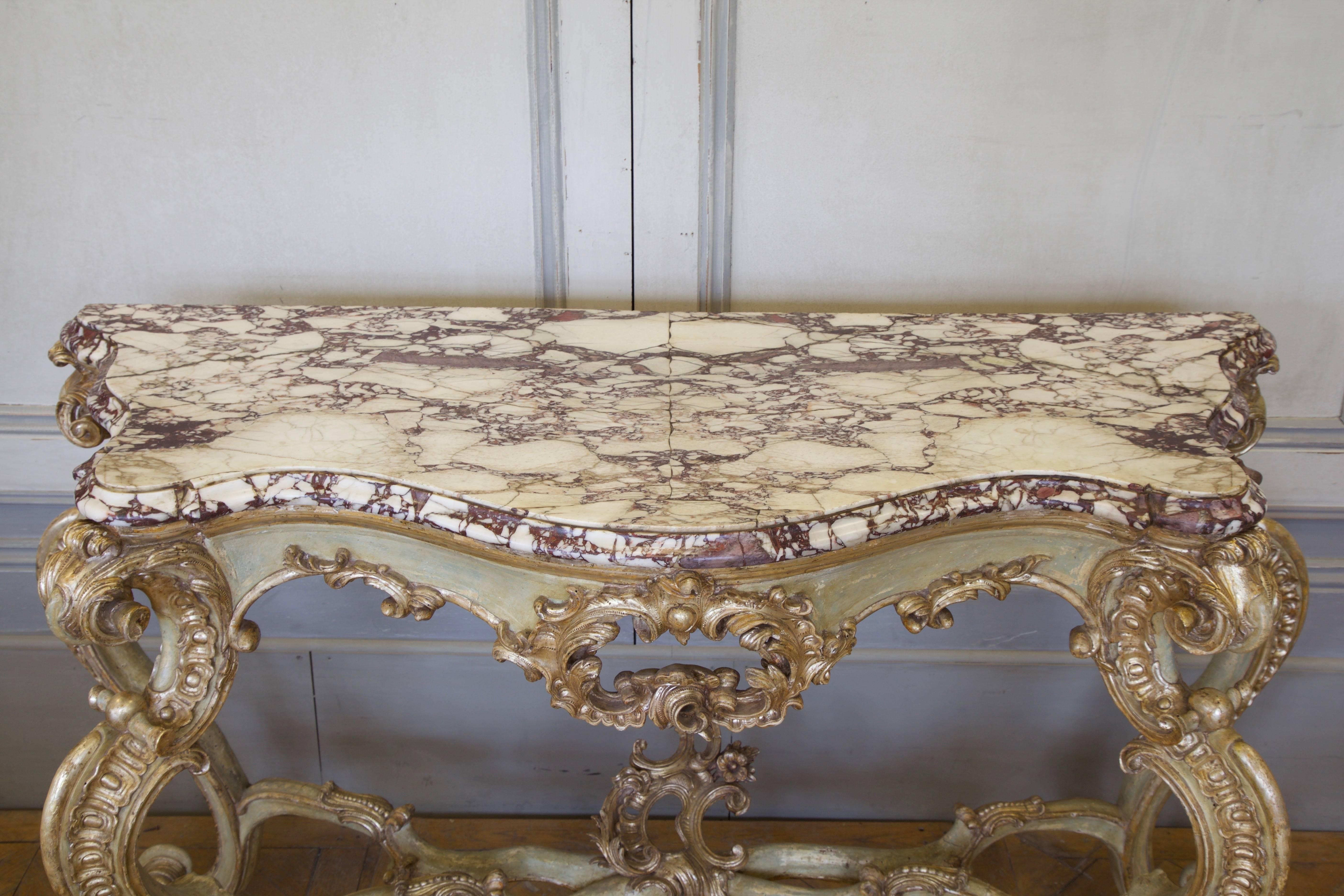 18th Century Louis XV Silver Gilded and Painted Console In Good Condition For Sale In London, Park Royal