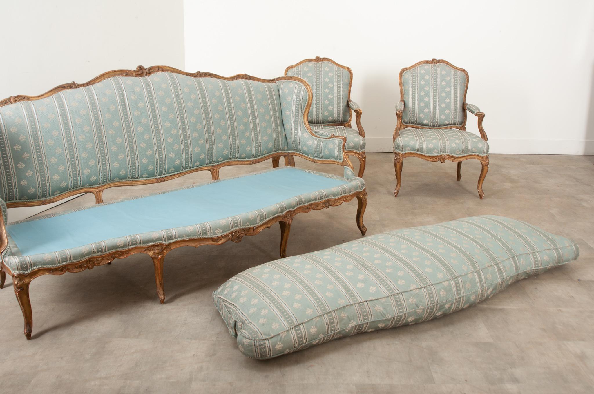 18th Century Louis XV Style Gilt & Upholstered Parlor Set For Sale 10