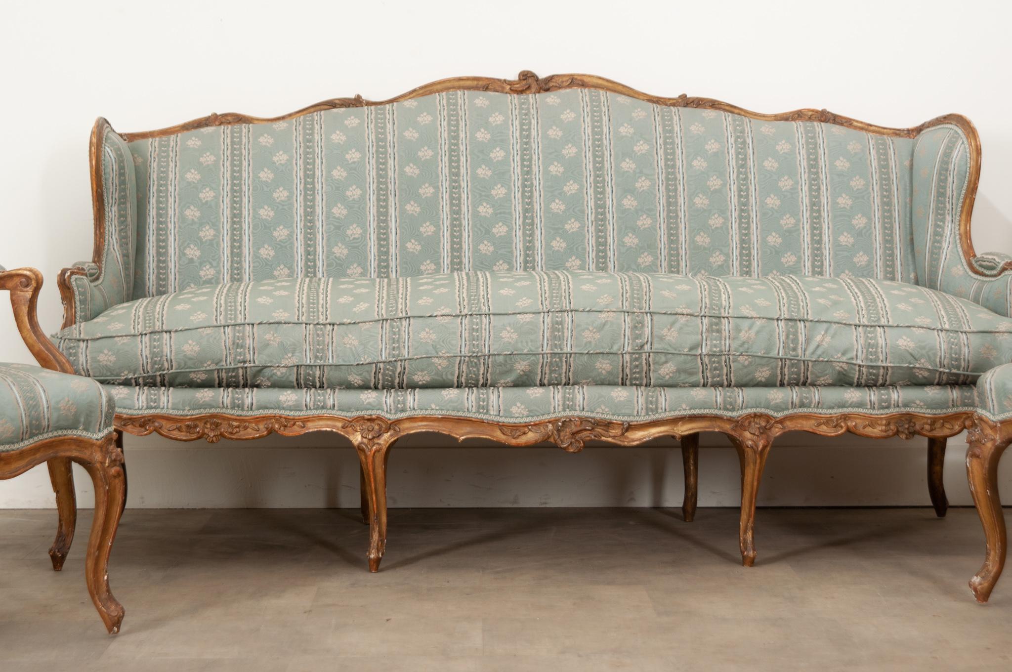 19th Century 18th Century Louis XV Style Gilt & Upholstered Parlor Set For Sale