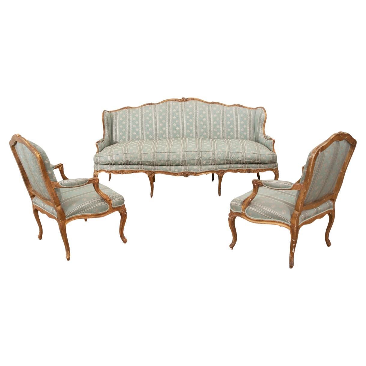 18th Century Louis XV Style Gilt & Upholstered Parlor Set For Sale