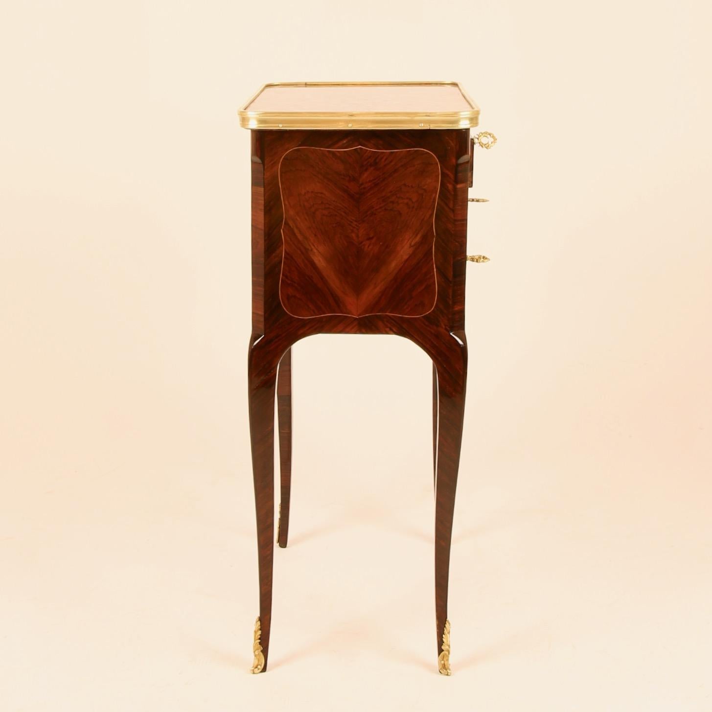 Gilt 18th Century Louis XV Transition Marquetry Marble-Top Side Table or Écritoire