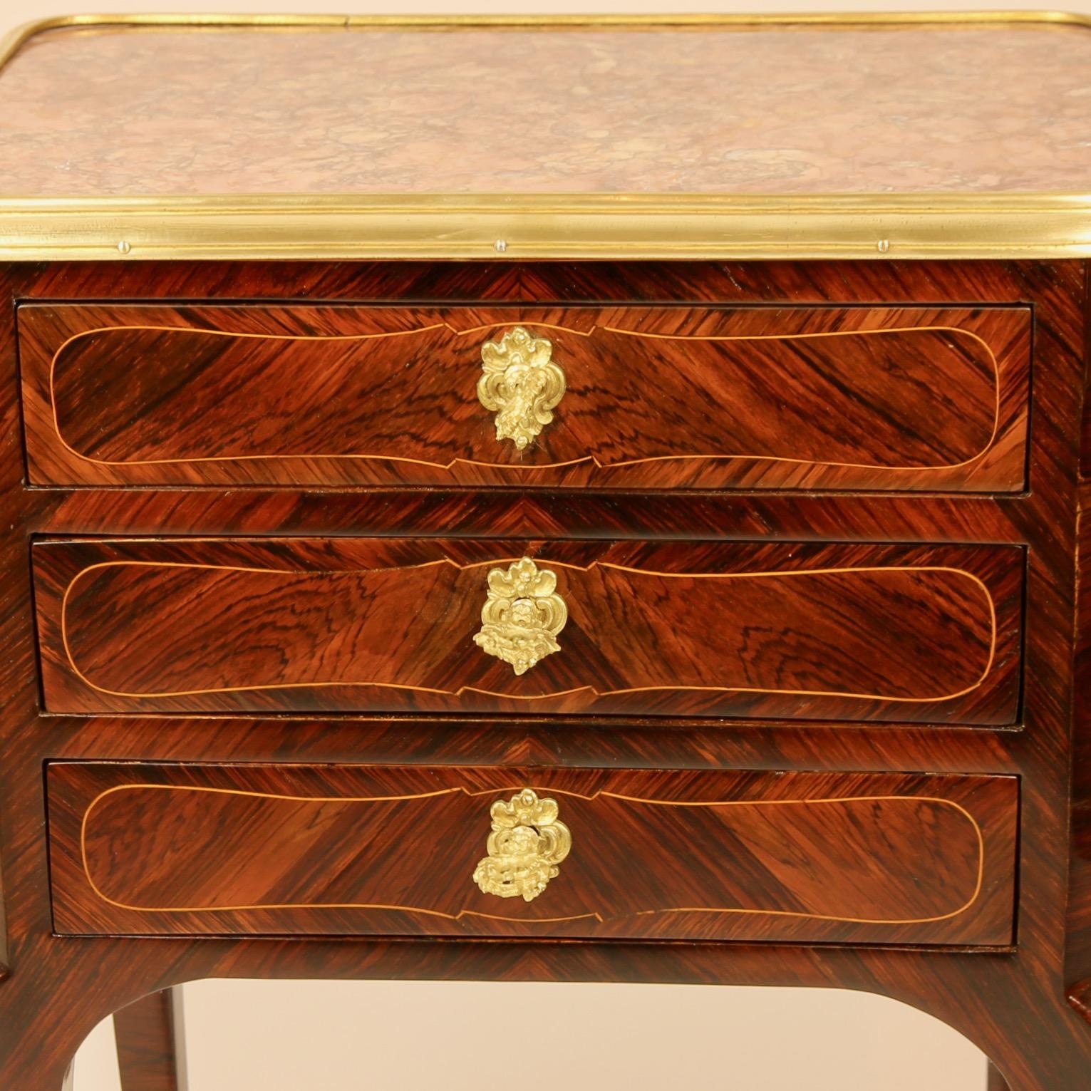 18th Century Louis XV Transition Marquetry Marble-Top Side Table or Écritoire 1