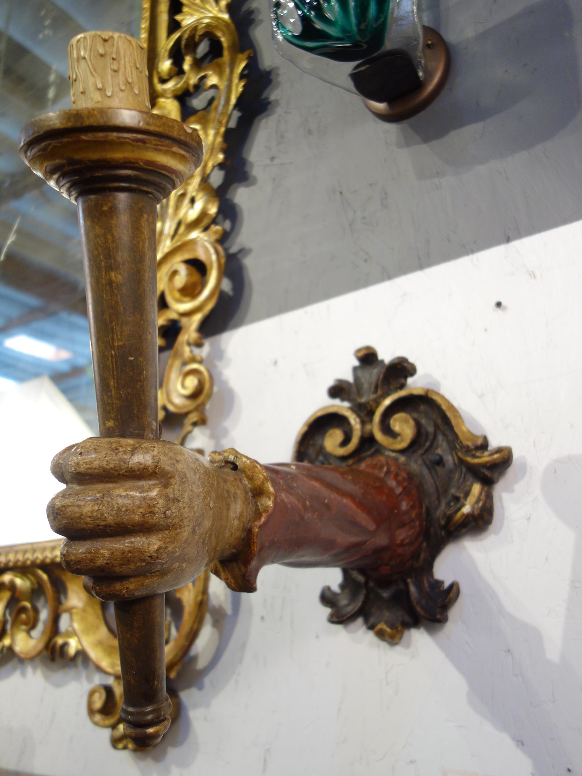 18th Century Louis XV Venetian Painted Wood Torch Sconces with Gilt circa 1750 For Sale 6