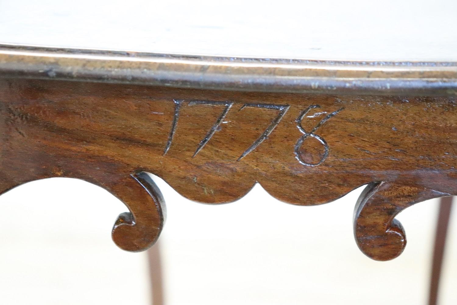 18th Century Louis XV Walnut Antique Side Table with Engraved Date 1778 For Sale 5