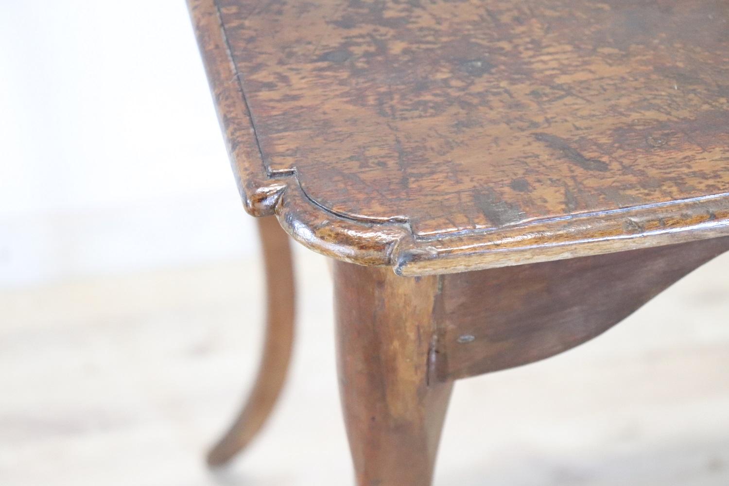 Italian 18th Century Louis XV Walnut Antique Side Table with Engraved Date 1778 For Sale