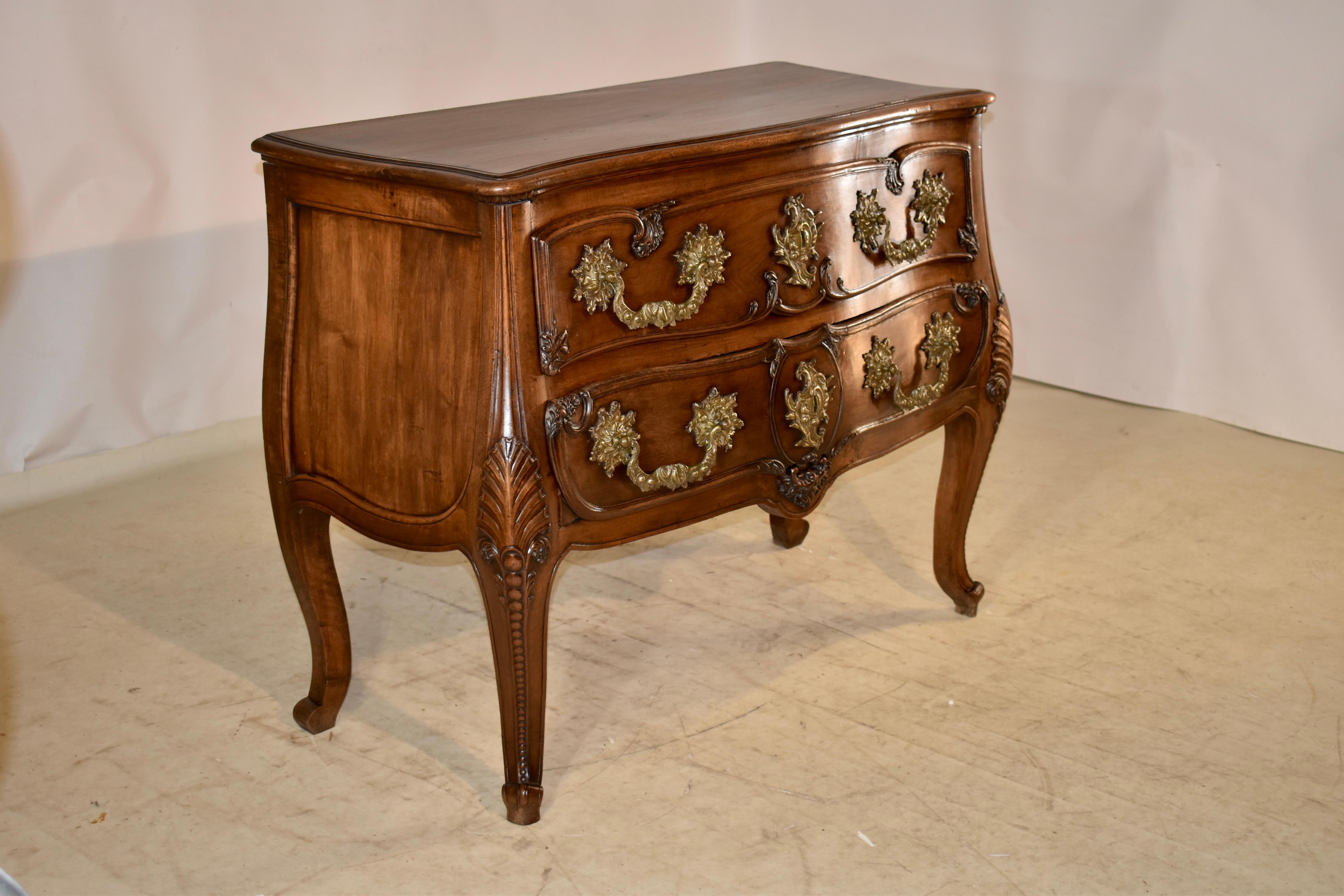 Brass 18th Century Louis XV Walnut Commode For Sale