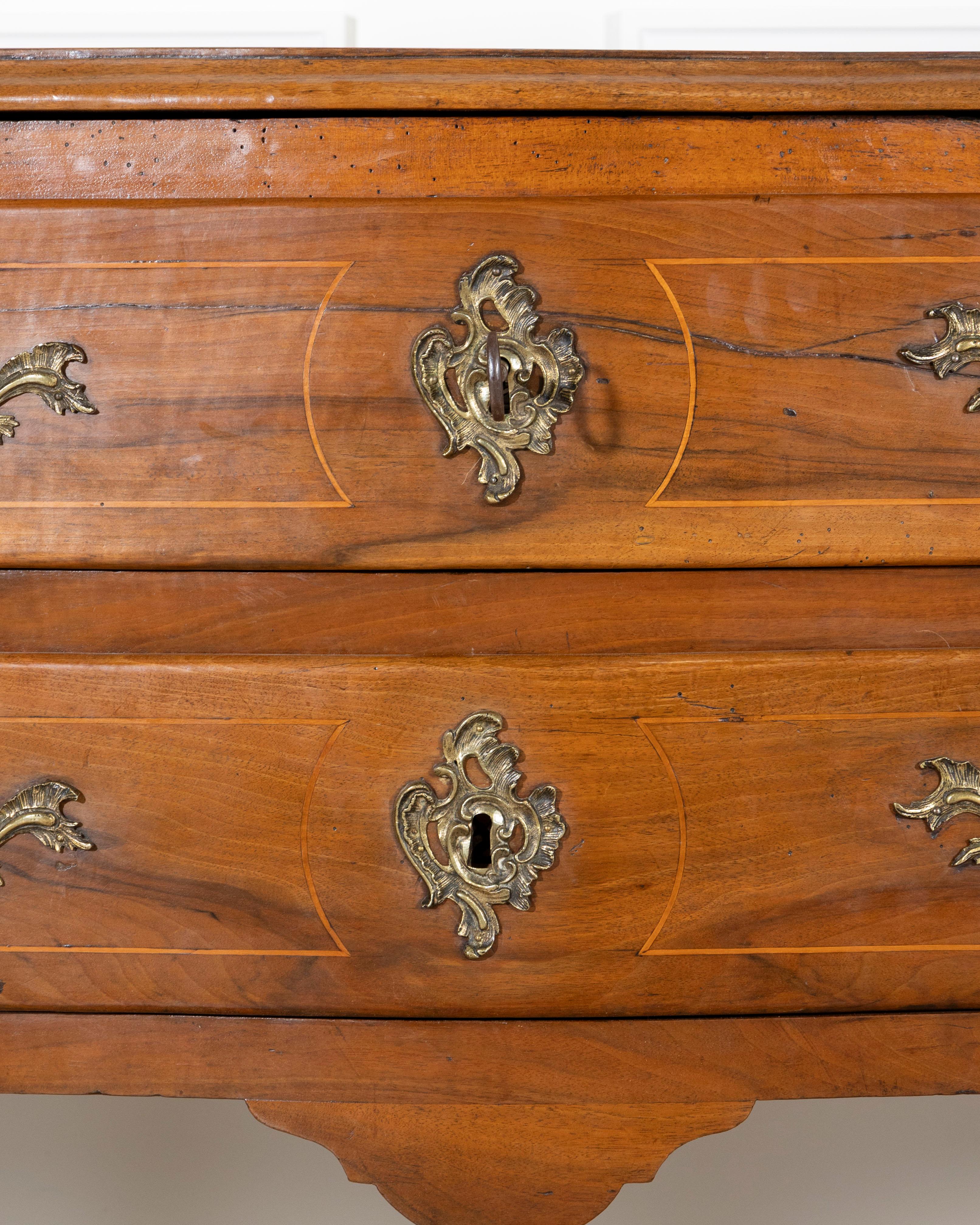 18th Century Louis XV Walnut Commode with Serpentine Front and Bronze Hardware In Good Condition For Sale In Atlanta, GA
