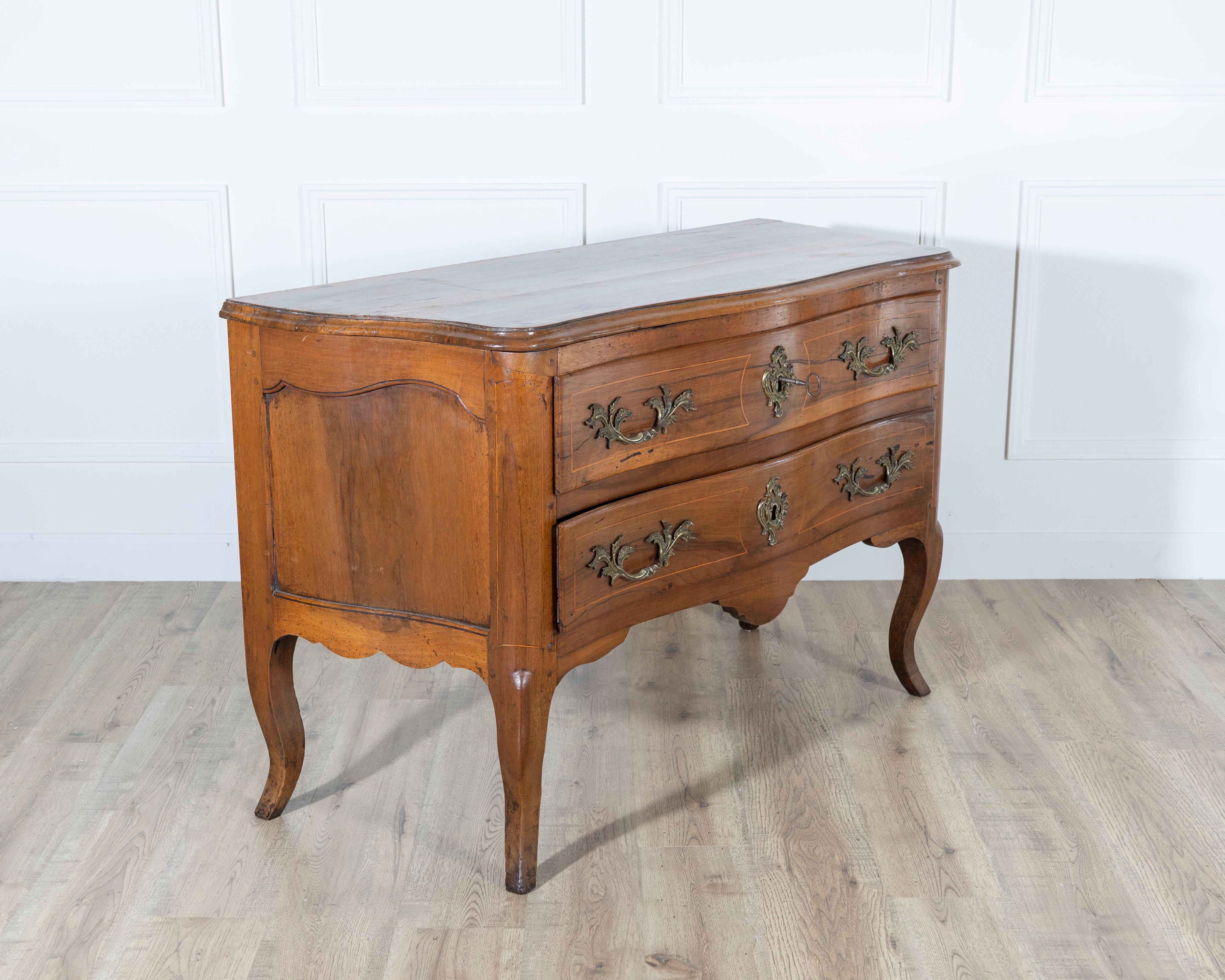 Wood 18th Century Louis XV Walnut Commode with Serpentine Front and Bronze Hardware For Sale