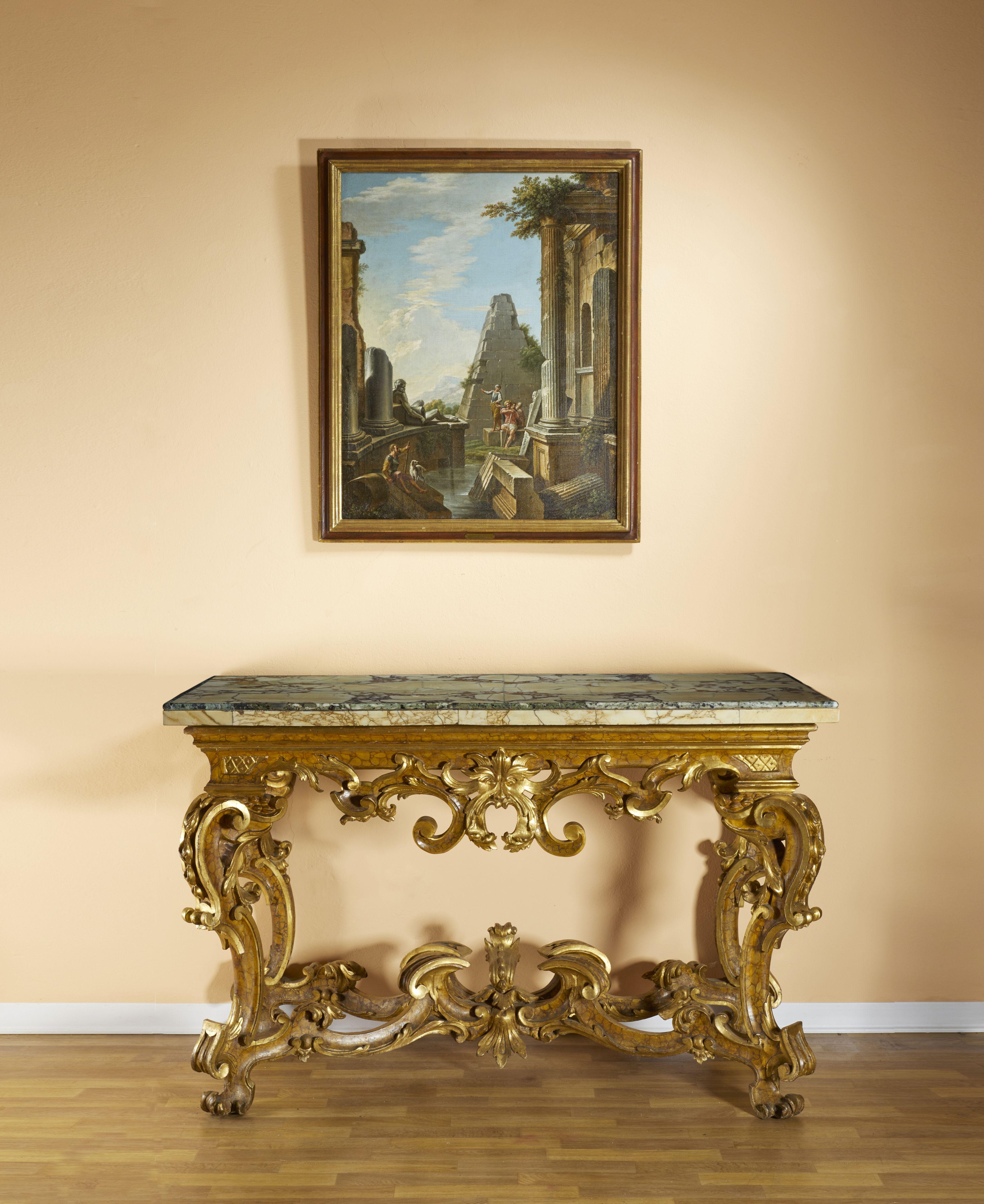 18. Jahrhundert Louis XV Nussbaum Consolle Tisch Original Marmor Gelb Weiß (Handgeschnitzt) im Angebot