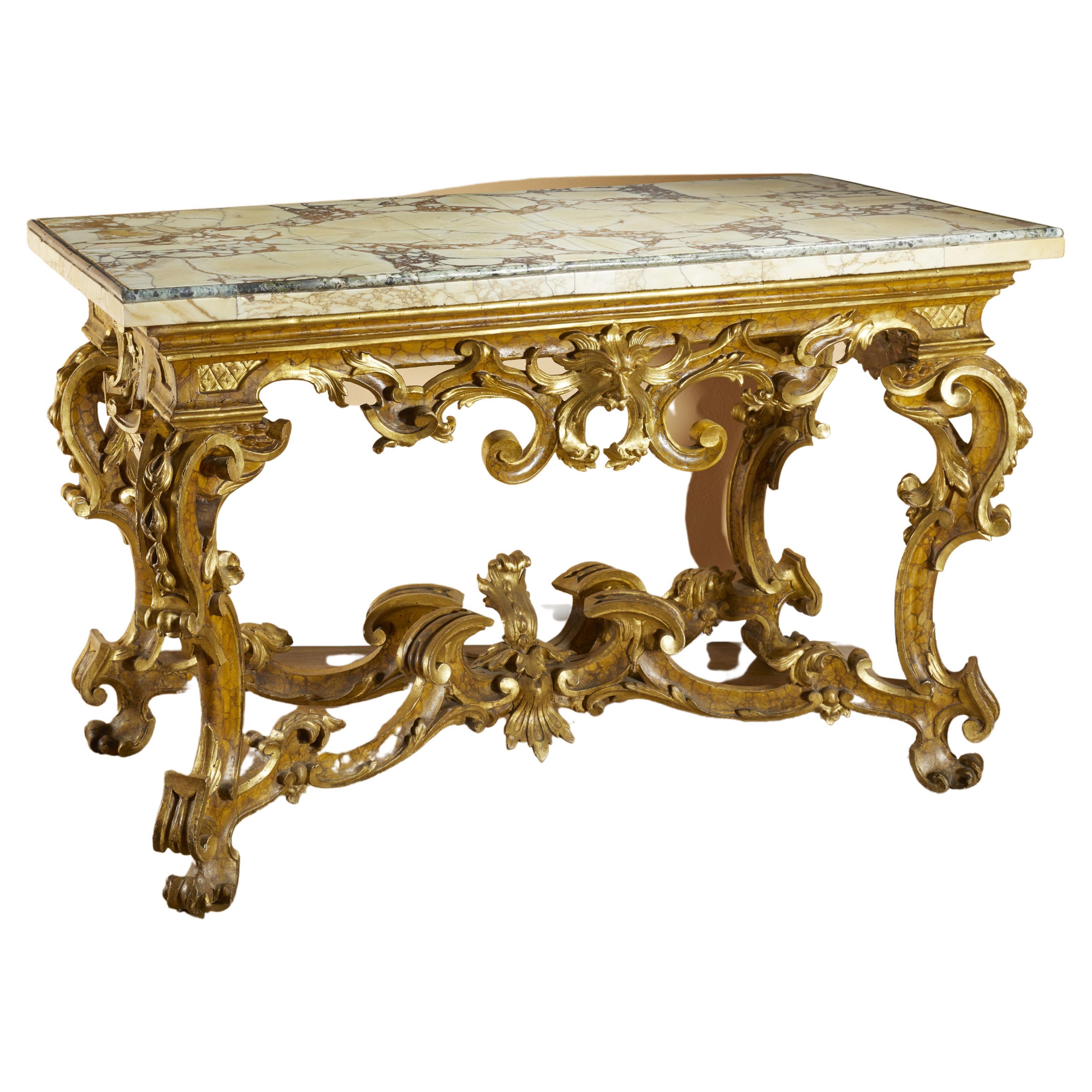 18th Century Louis XV Walnut Console Table Original Marble Yellow White For Sale