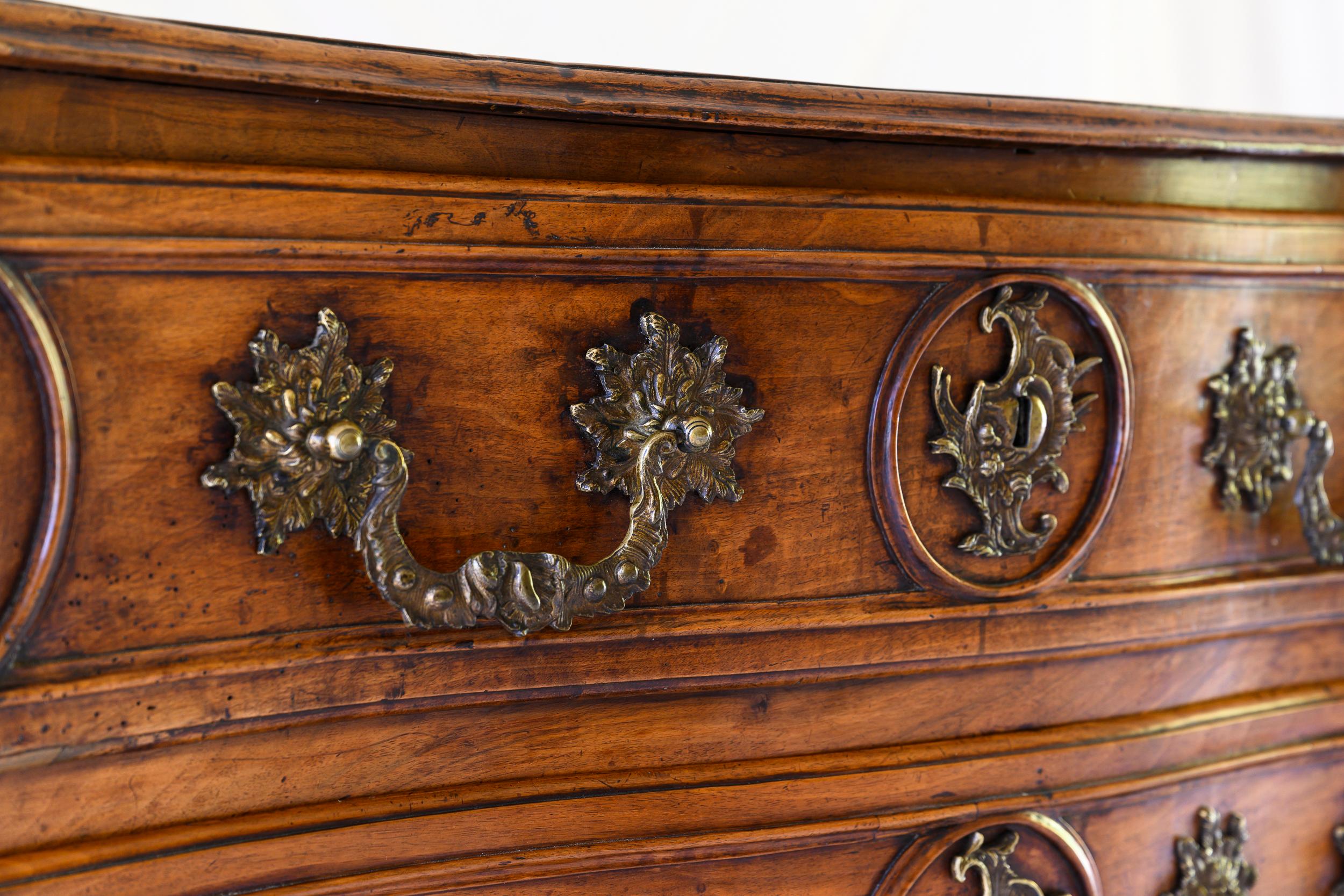 Brass 18th Century Louis XV Walnut Dresser For Sale