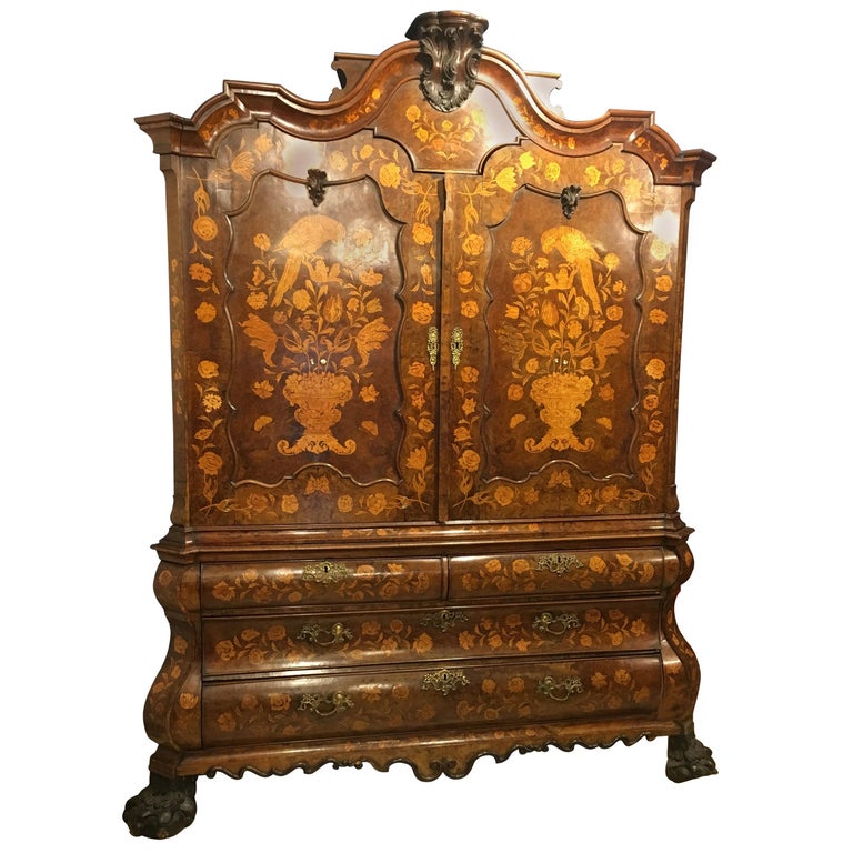 18th Century Louis XVI Walnut Dutch Inlay Trumeau Credenzas Armoires ,1800s  For Sale at 1stDibs
