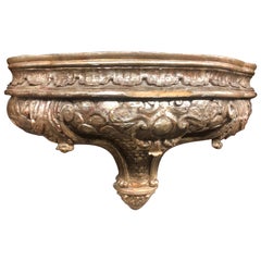 Antique 18th Century Louis XV Wood Mecca Silver Sicily Wall Bracket Carved , 1760s