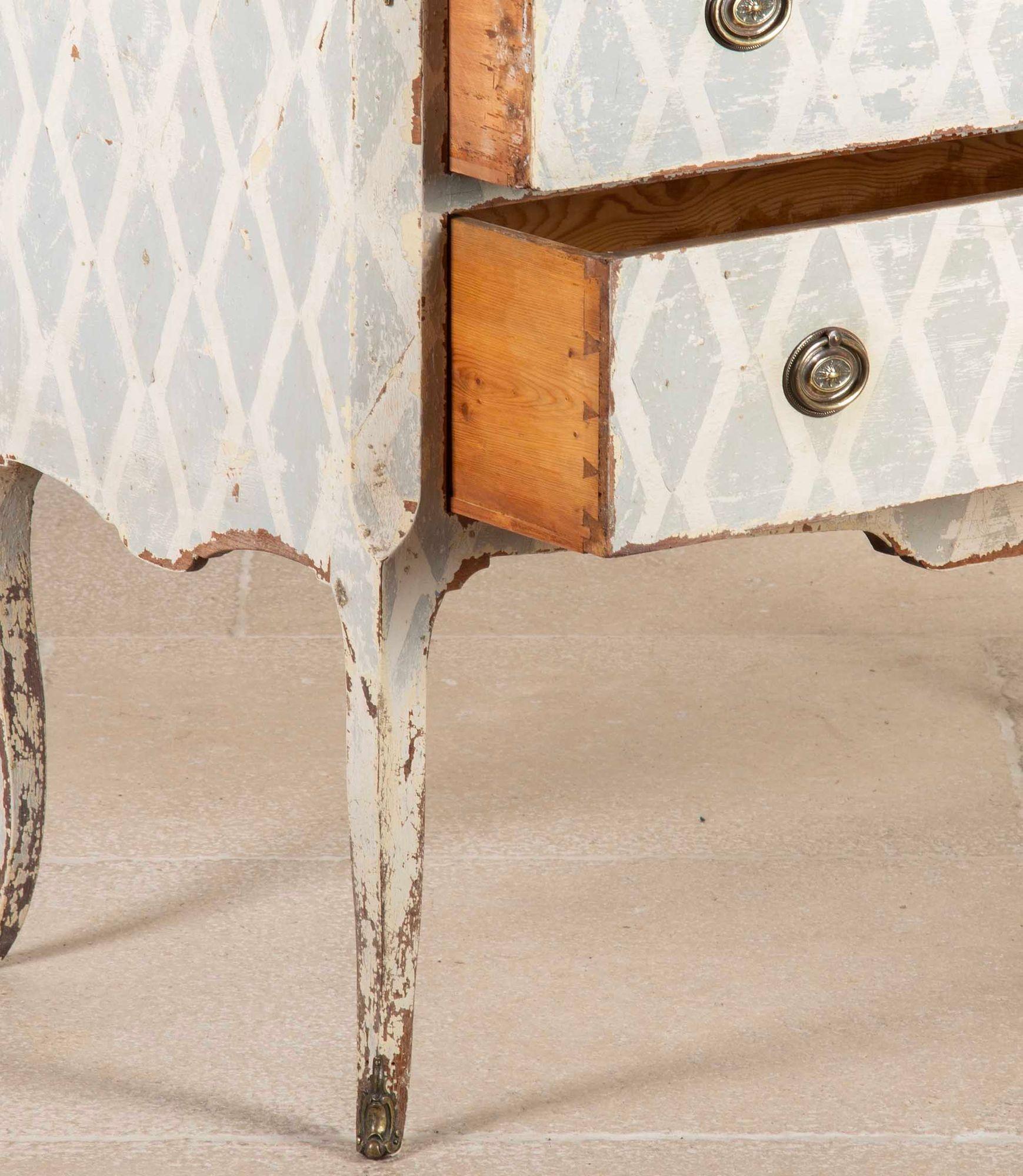 18th Century Louis XV/XVI Transitional Hand Painted Marble Top Commode in vendita 1