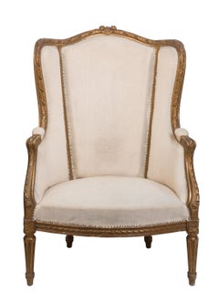 18th Century Louis XVI Bergère / Wingback Armchair with Carved Giltwood Details