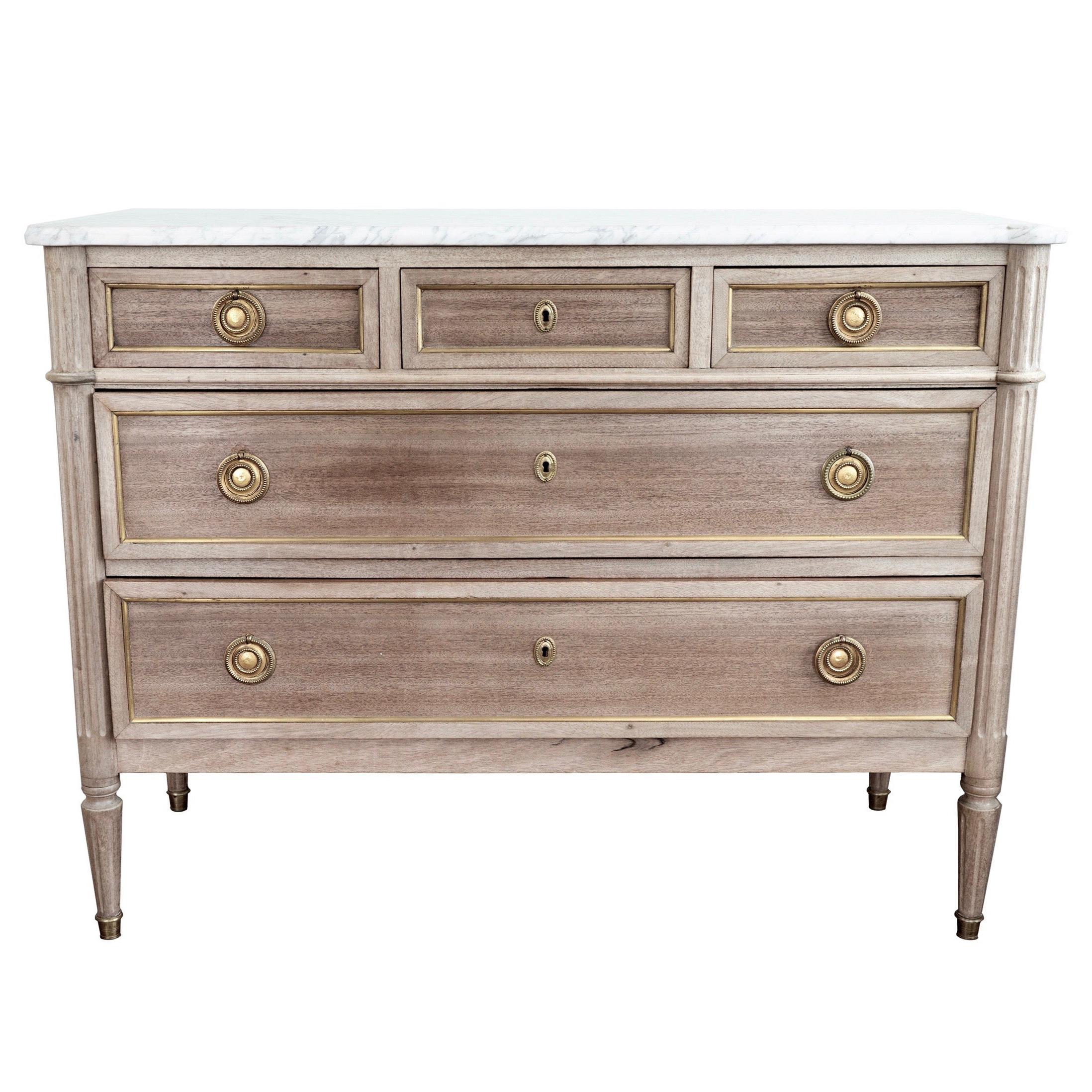 18th Century Louis XVI Bleached Wood Marble Top Chest