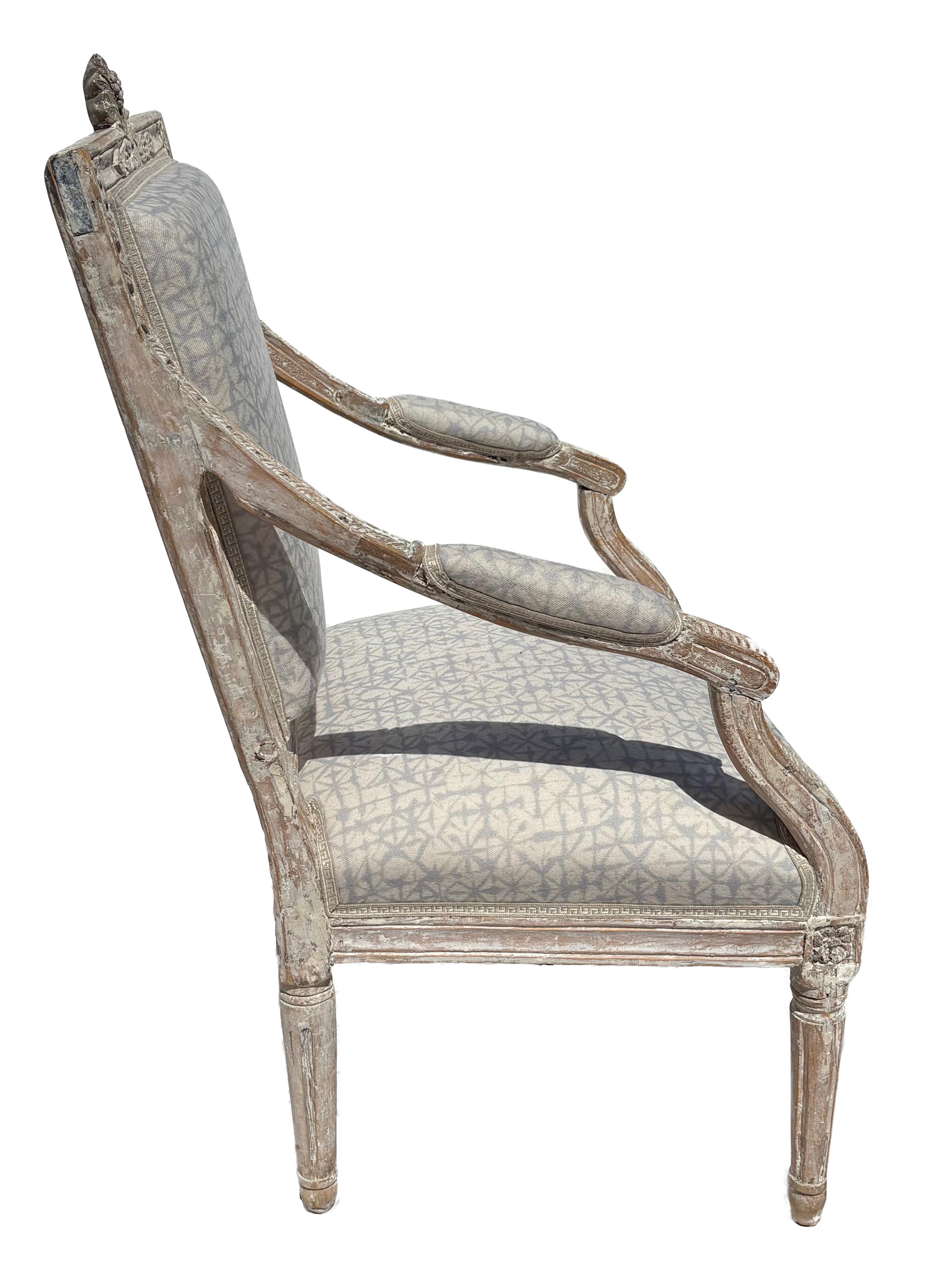 French 18th Century Louis XVI Carved Fauteuil For Sale