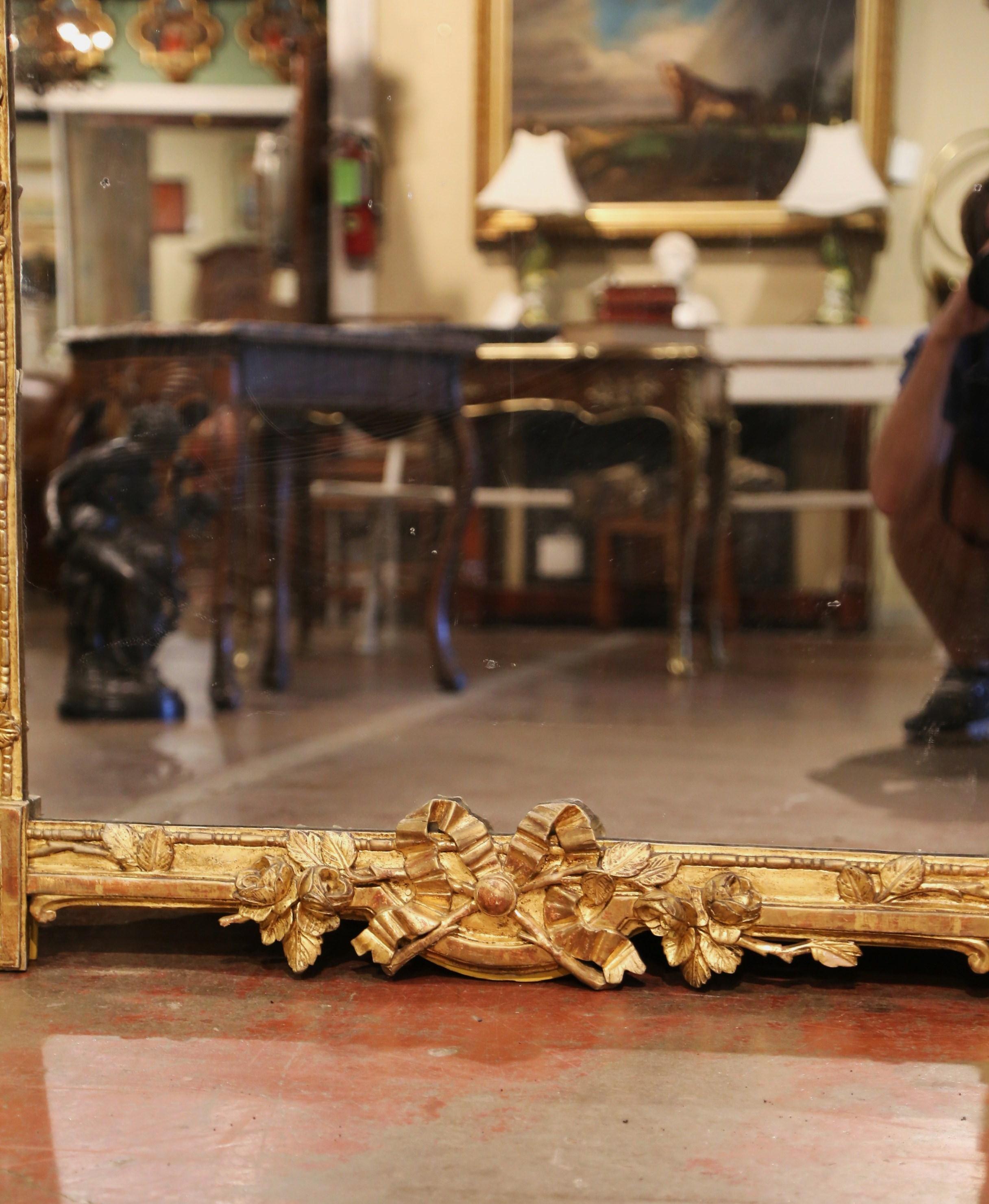18th Century Louis XVI Carved Gilt Wood Mirror with Floral Vase and Swag Motifs 5