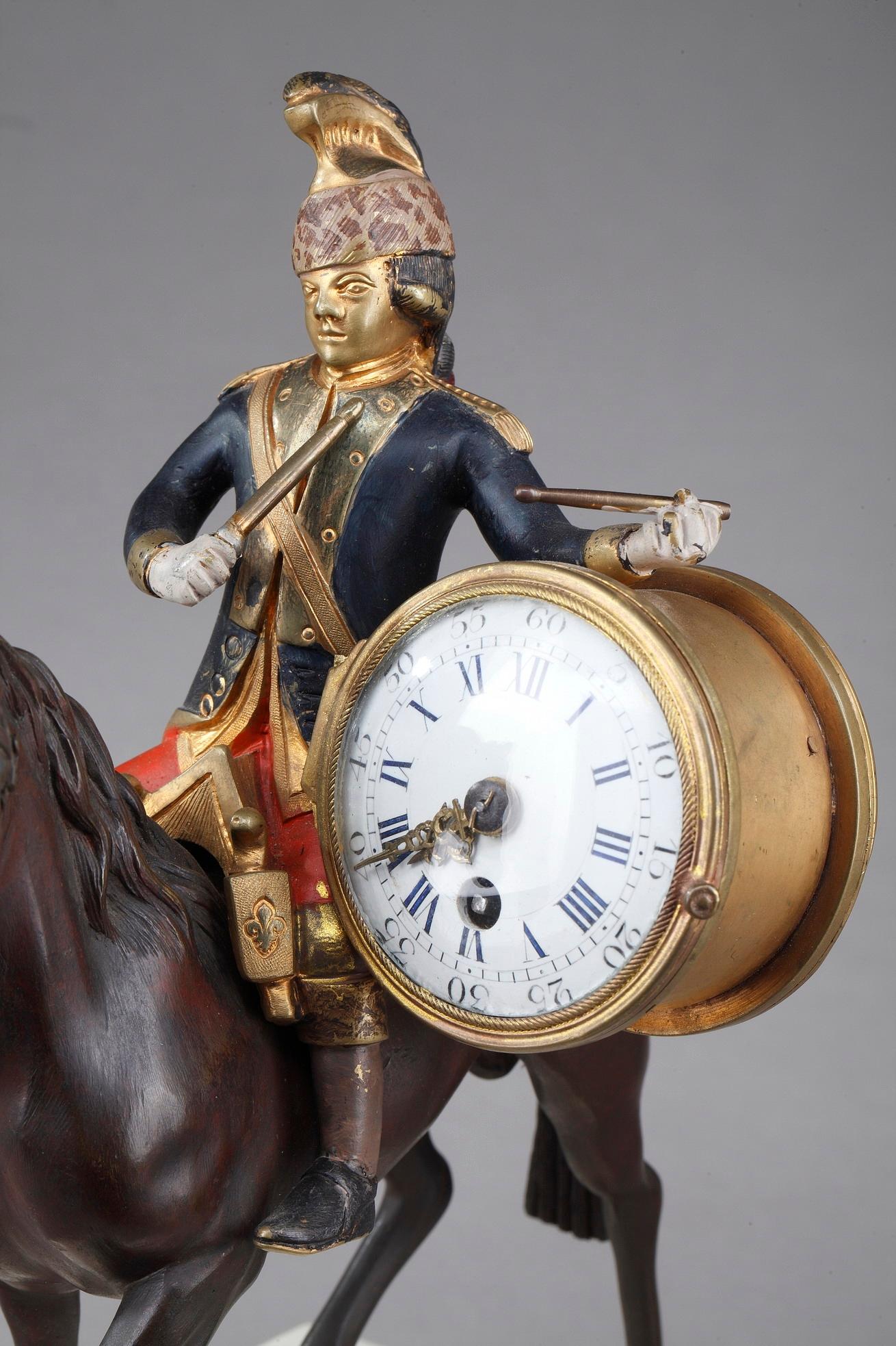 Marble 18th Century Louis XVI Clock Soldier on Horseback
