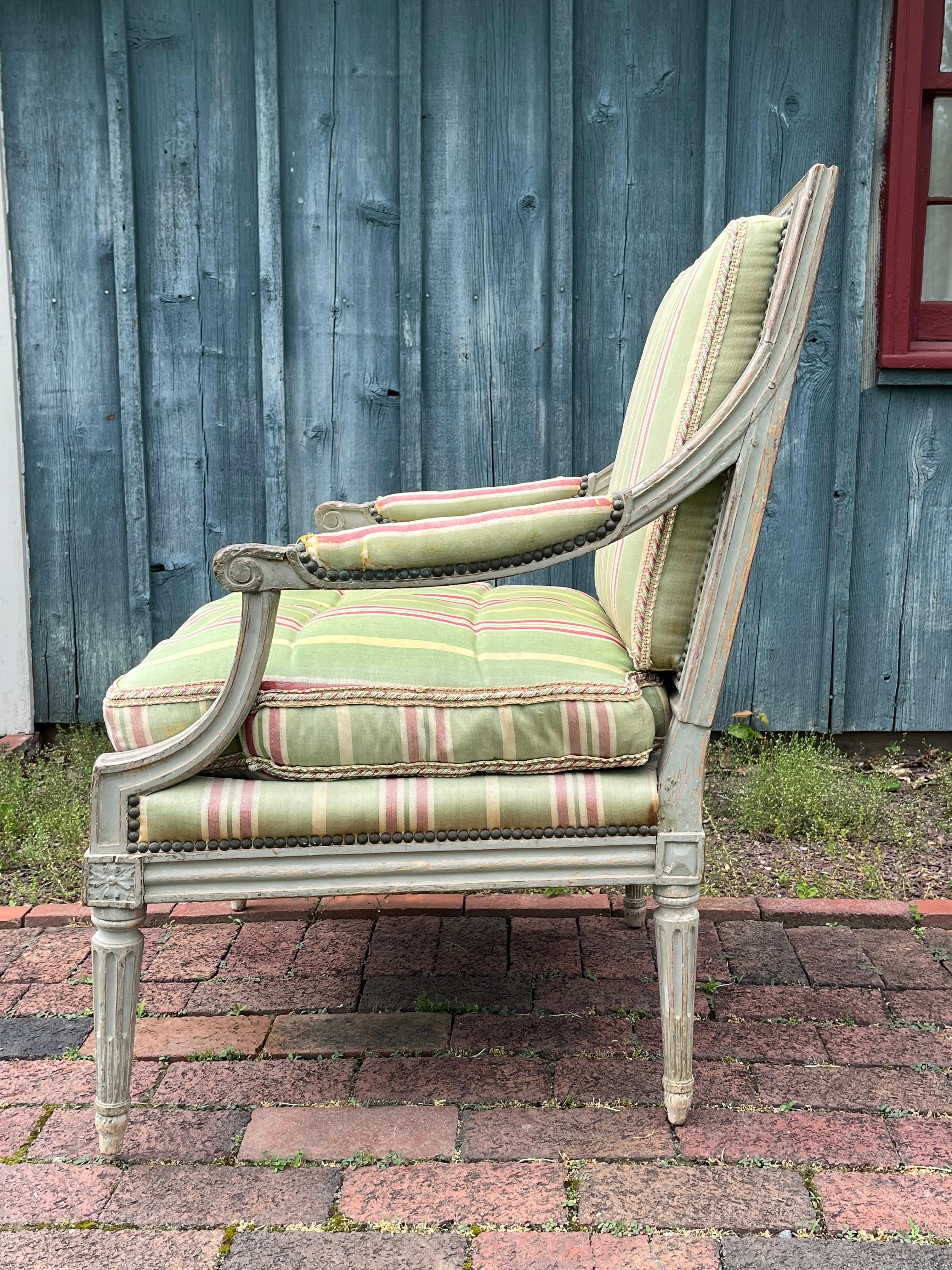 18th Century Louis XVI Fauteuil in Original Painted Finish For Sale 6