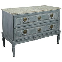 18th Century Louis XVI Faux Marble Light Blue Painted Commode