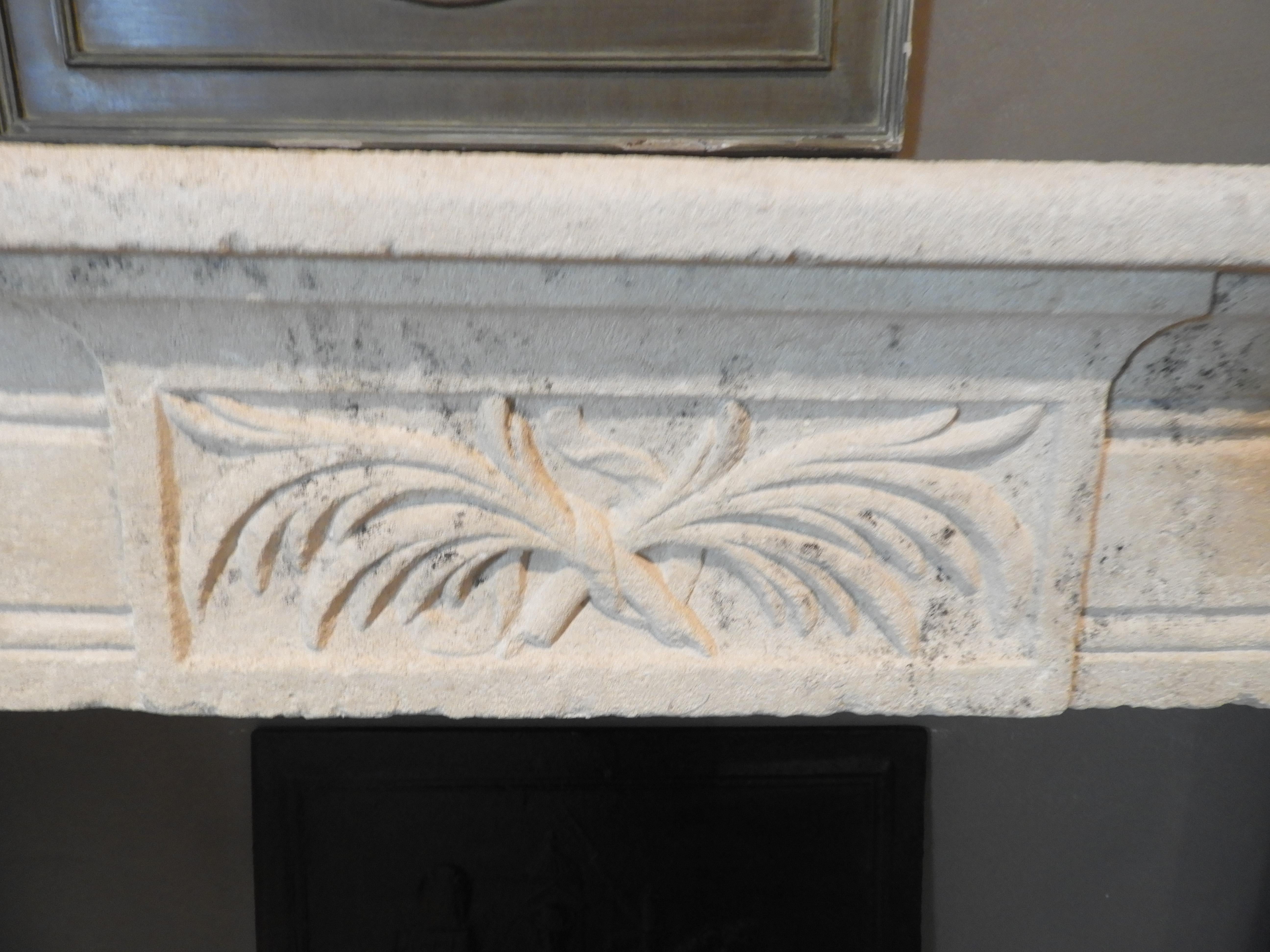 18th century Louis XVI fireplace in French limestone with a nice warn look.
The interior sizes are: 130 cm wide x 95 cm high.