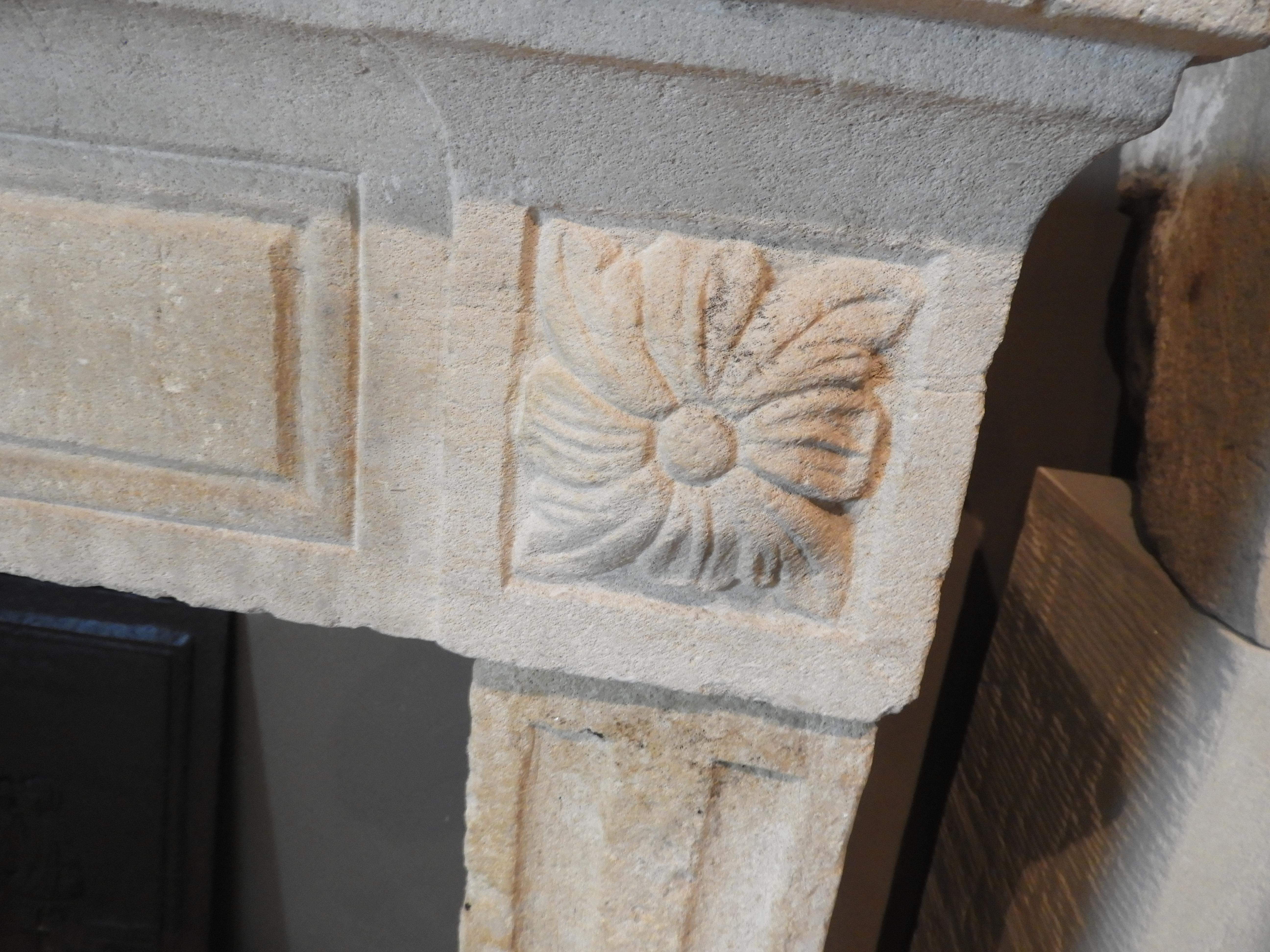 Hand-Carved 18th Century Louis XVI Fireplace in French Limestone