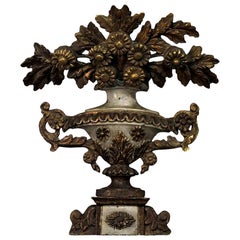 18th Century Louis XVI, French Flower Wall Half Relief, Gilded Wood Decor