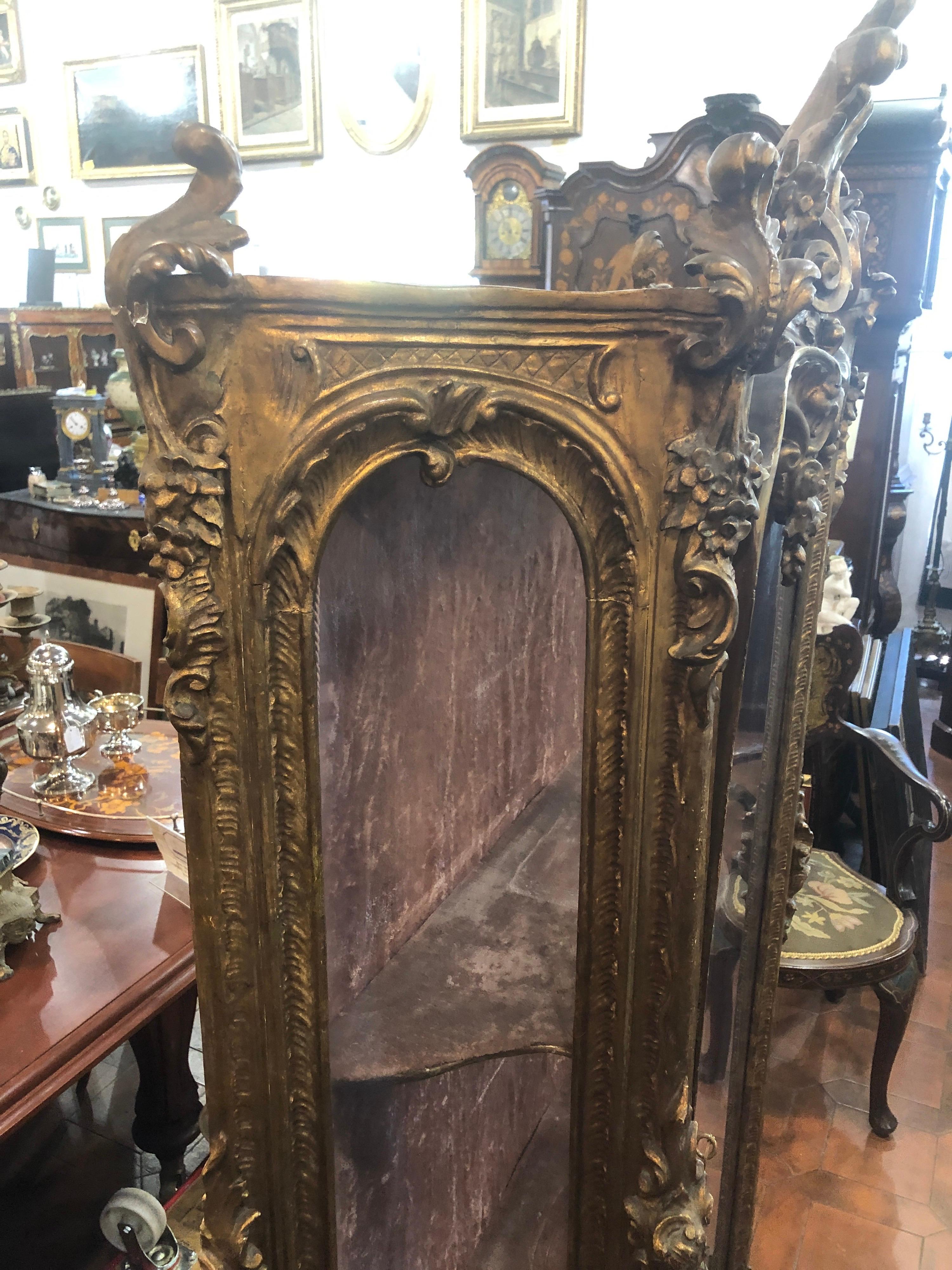 Mid-19th Century 19th Century Louis XVI French Gilt Cabinet Vitrines Carved Gilt Wood 1840s For Sale
