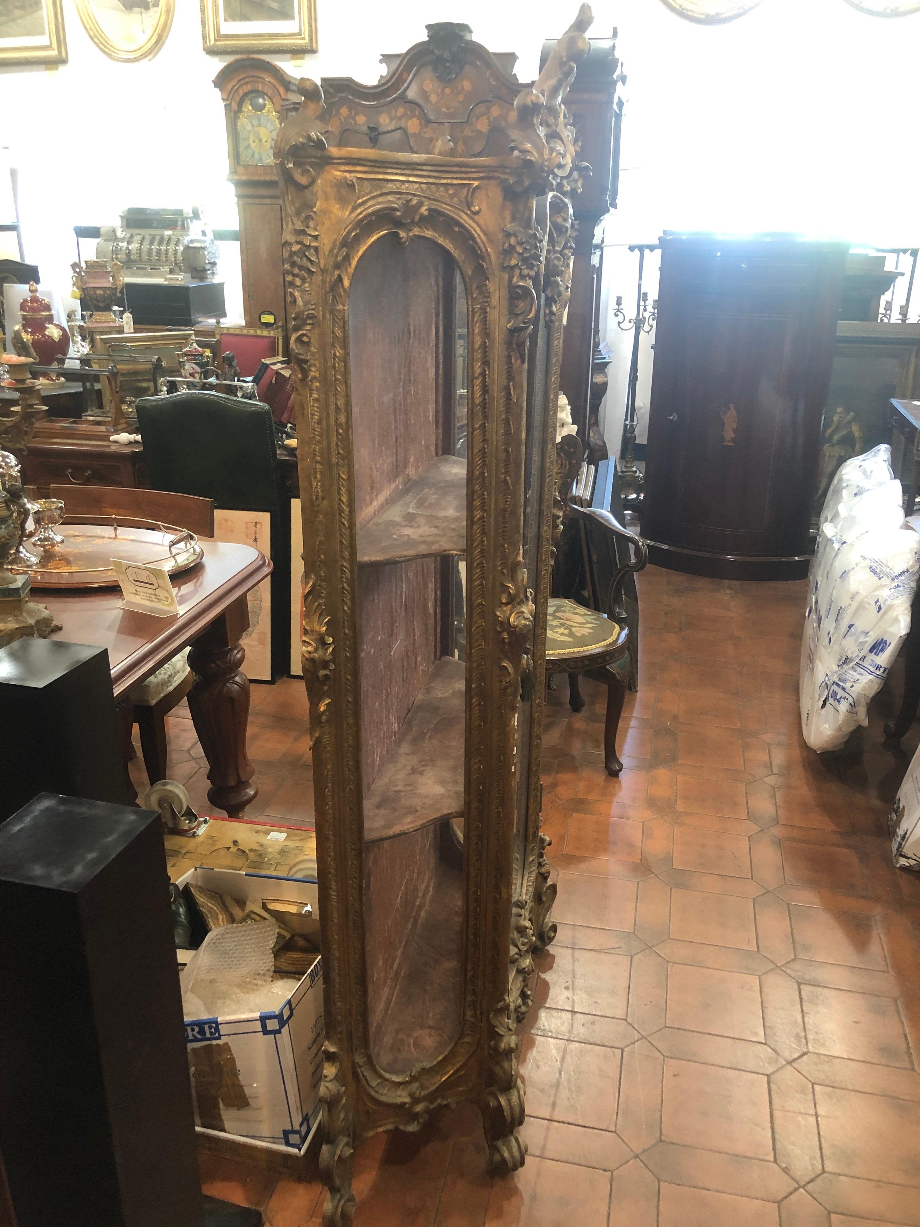 19th Century Louis XVI French Gilt Cabinet Vitrines Carved Gilt Wood 1840s 4