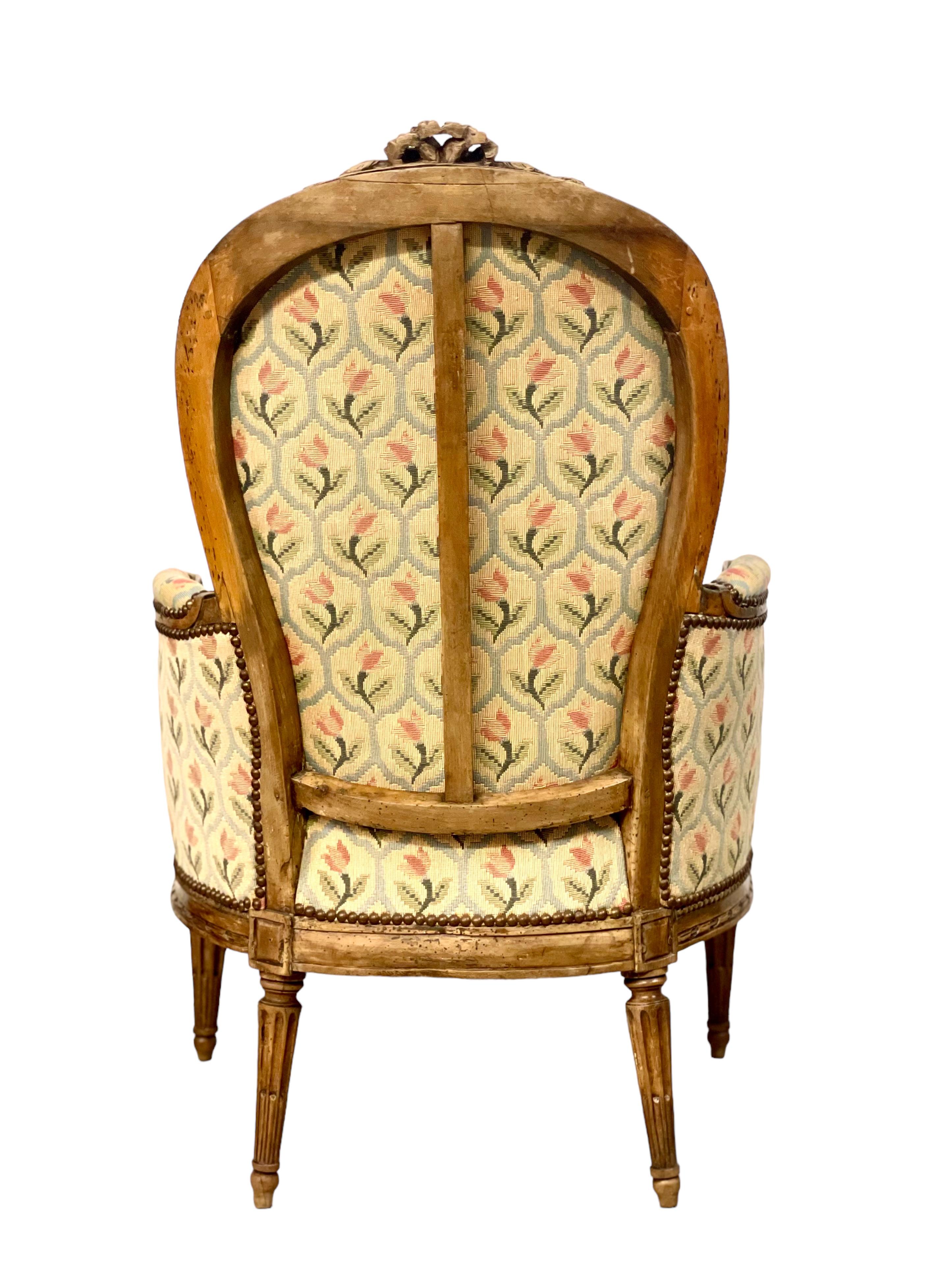 Hand-Carved Louis XVI Period Bergere Chair 18th Century  For Sale