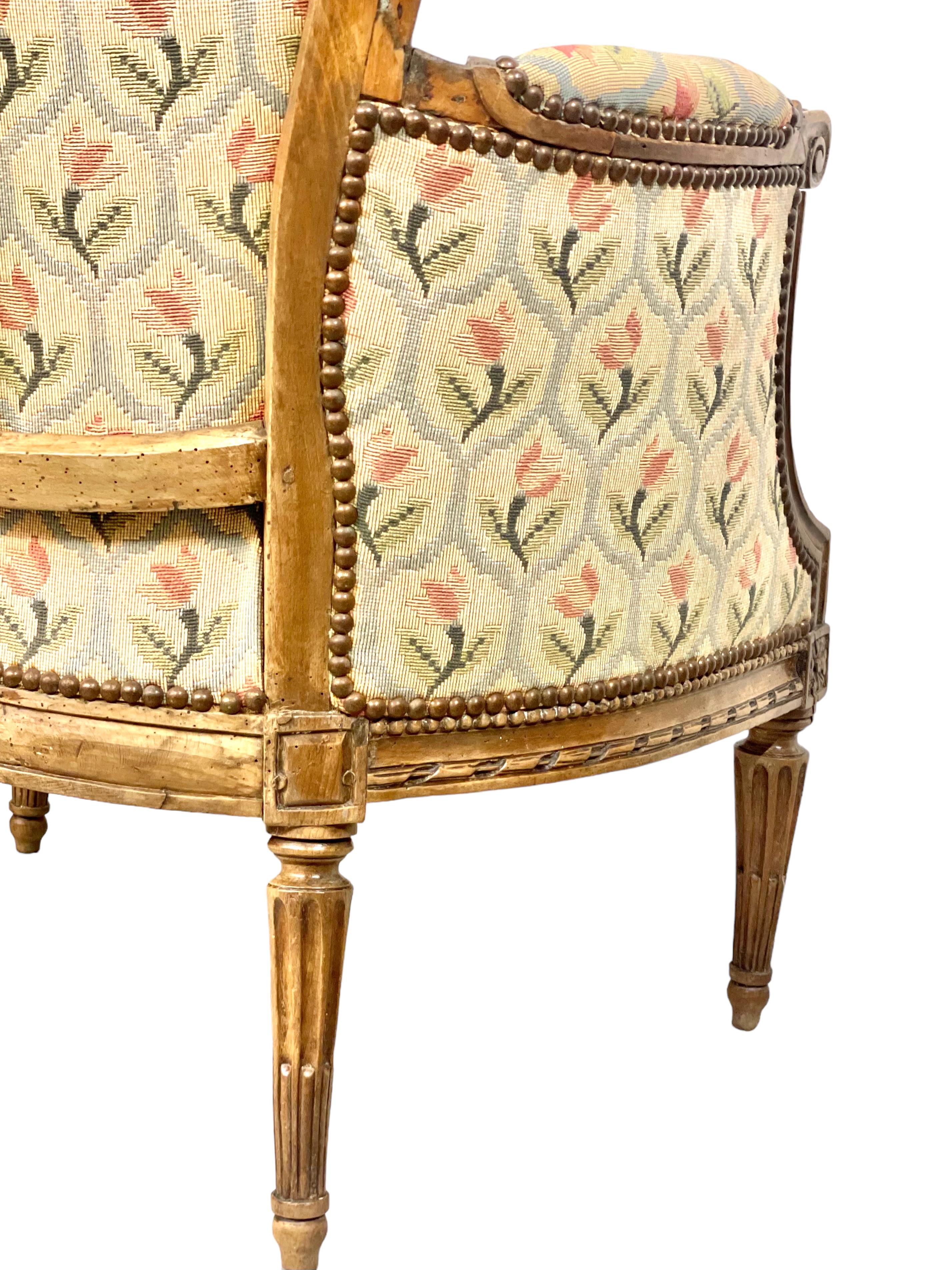 18th Century and Earlier Louis XVI Period Bergere Chair 18th Century  For Sale