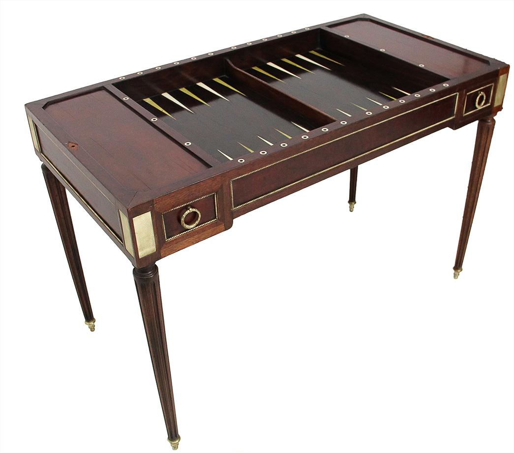 French 18th Century Louis XVI Game Table in Mahogany with Backgammon and Checkerboard