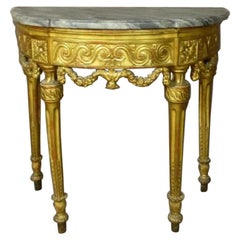 18th Century Louis XVI Gilded Wood and Marble Demilune Console