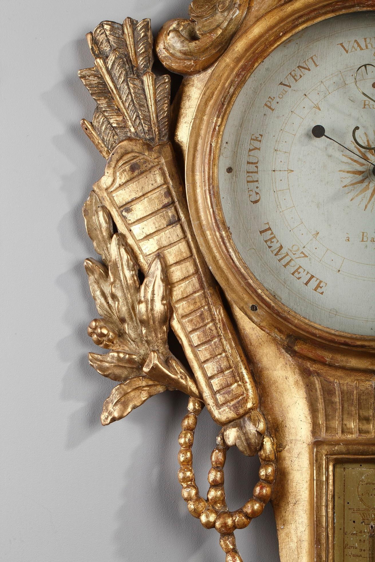 18th Century Louis XVI Giltwood Barometer and Thermometer 6