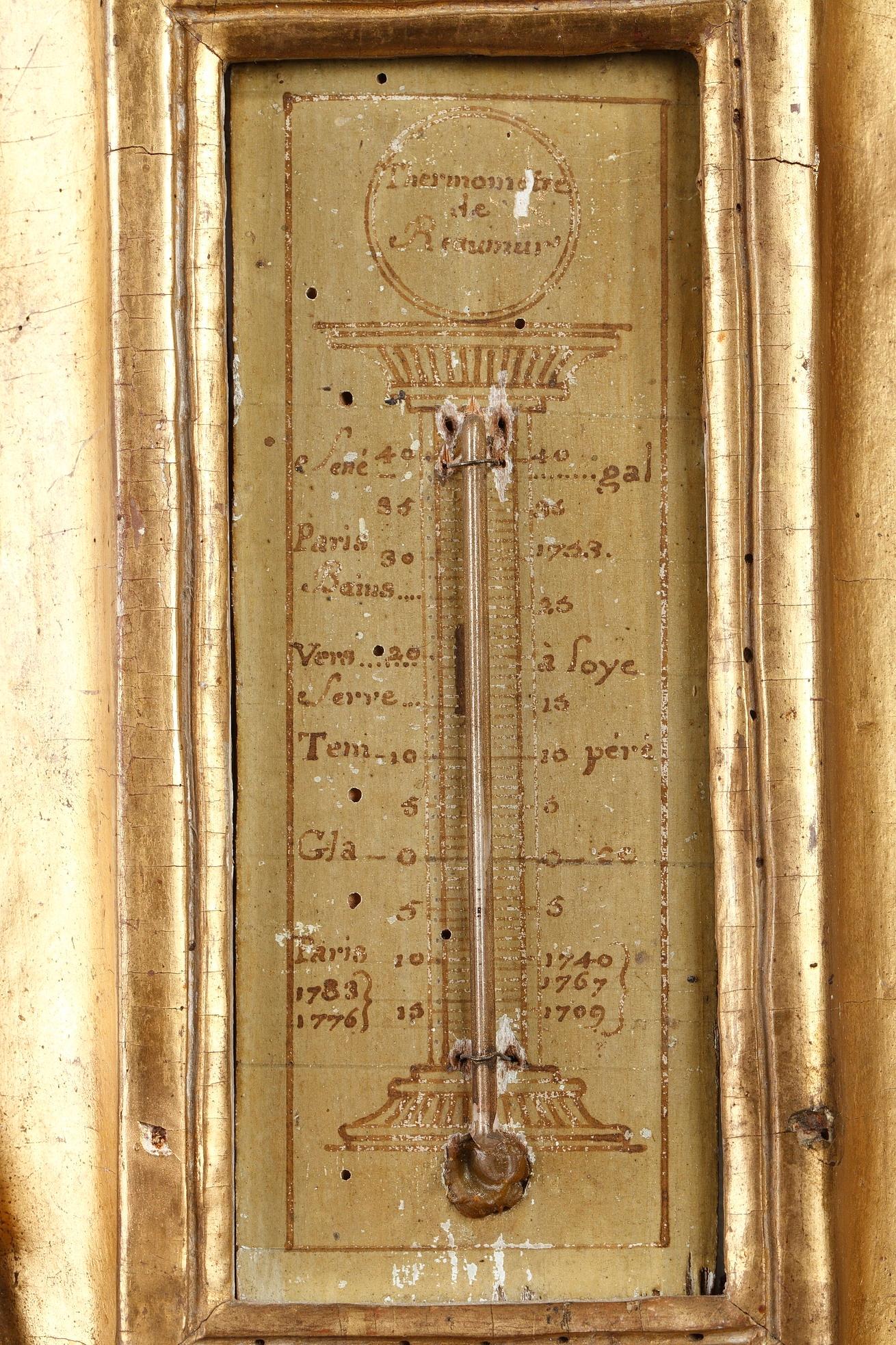 18th Century Louis XVI Giltwood Barometer and Thermometer 2