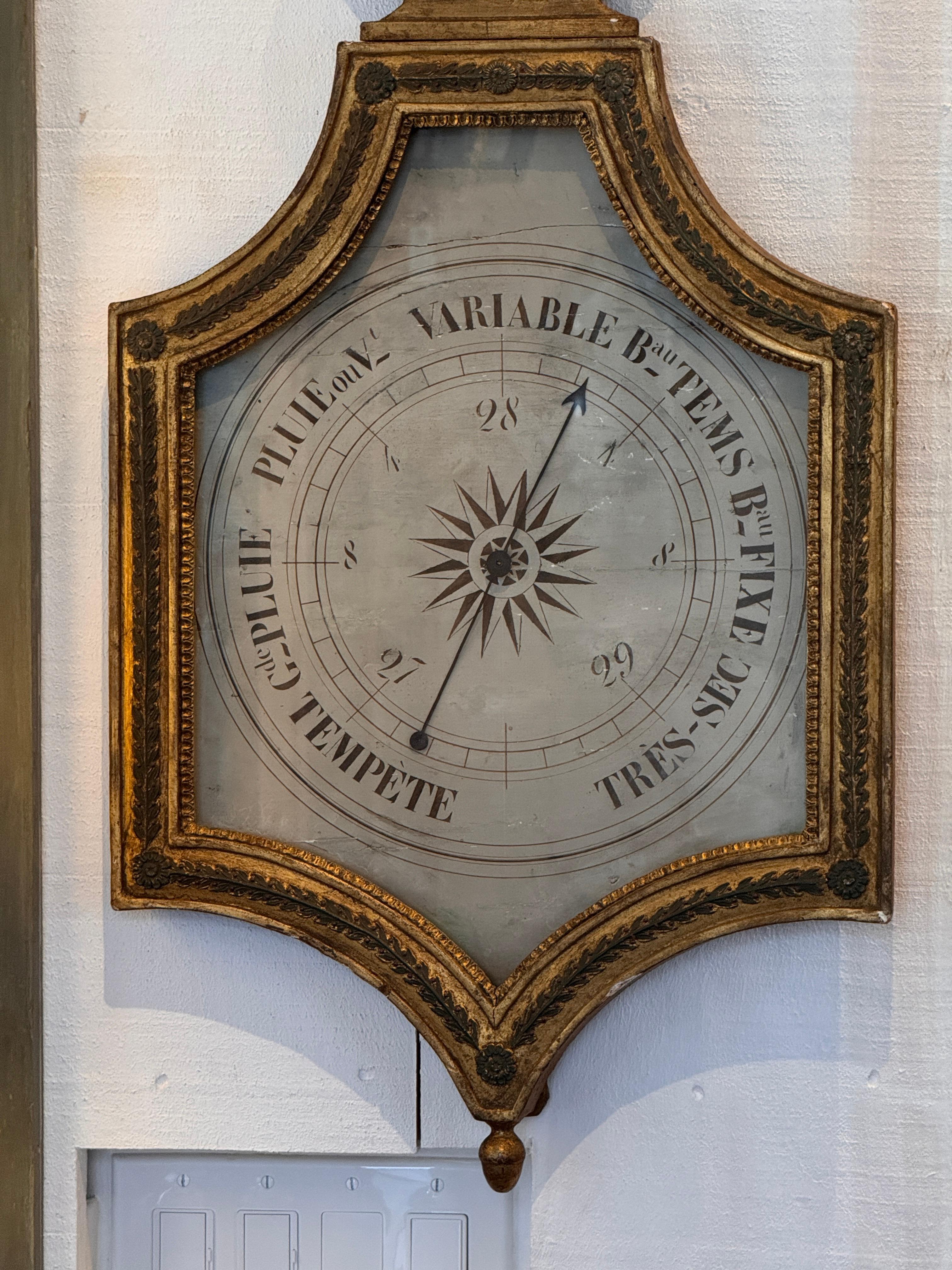 Français 18th Century Louis XVI Giltwood Barometer en vente