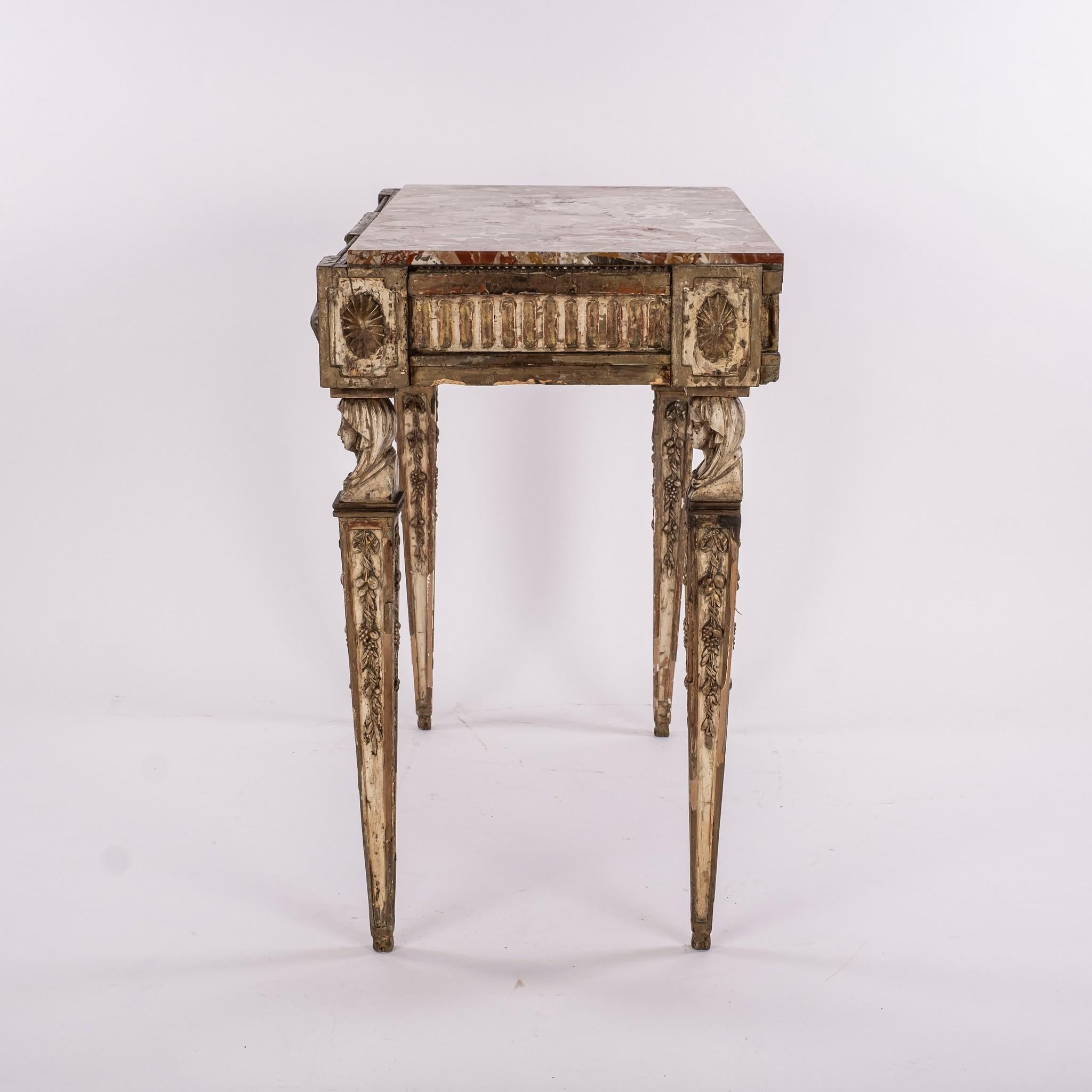 Neoclassical 18th Century Louis XVI Giltwood Console with Marble Top