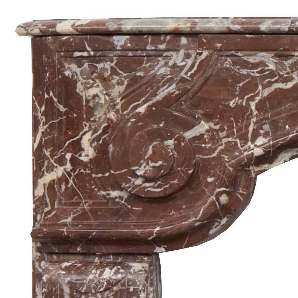 18th Century Louis XVI Hand-Carved Rouge Marble Fireplace Surround For Sale 3