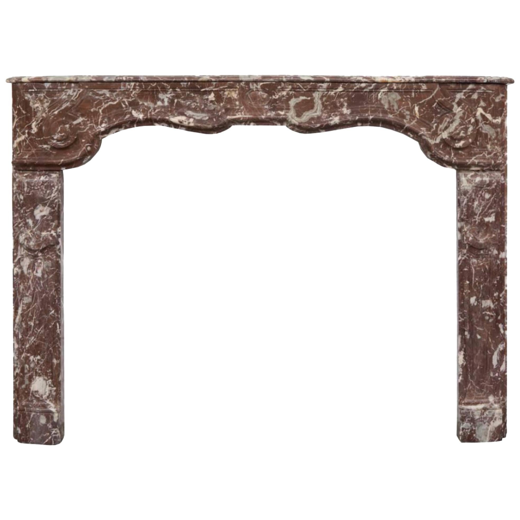 18th Century Louis XVI Hand Carved Rouge Marble Fireplace Surround For Sale