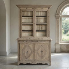 18th Century Louis XVI Inlaid Stripped Oak Bookcase ~ Bibliotheque