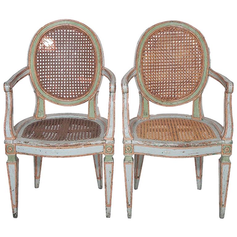 Antique Louis XVI Style Italian Caned Armchairs 